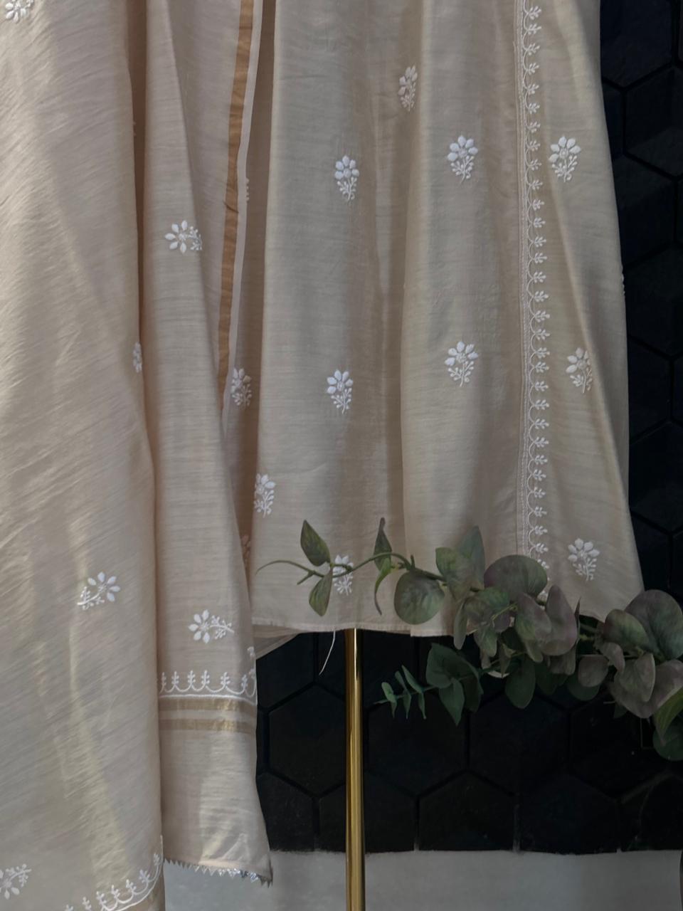Beige Moonga Silk Suit Set