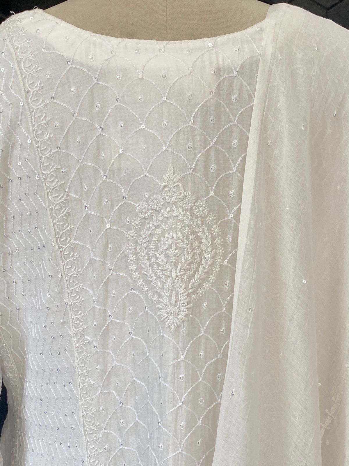 Pure White Mul Chanderi Chikankari Kurta Set