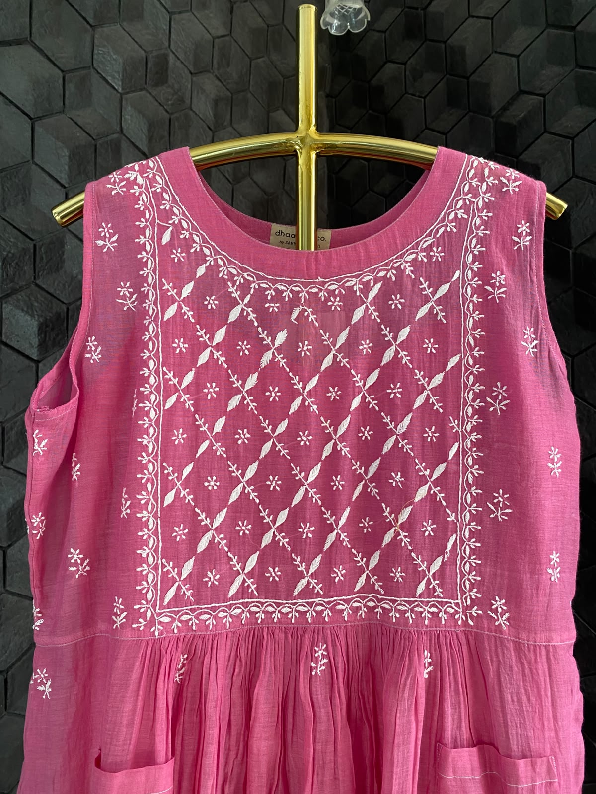Magenta Ombre Sleeveless Chikankari dress