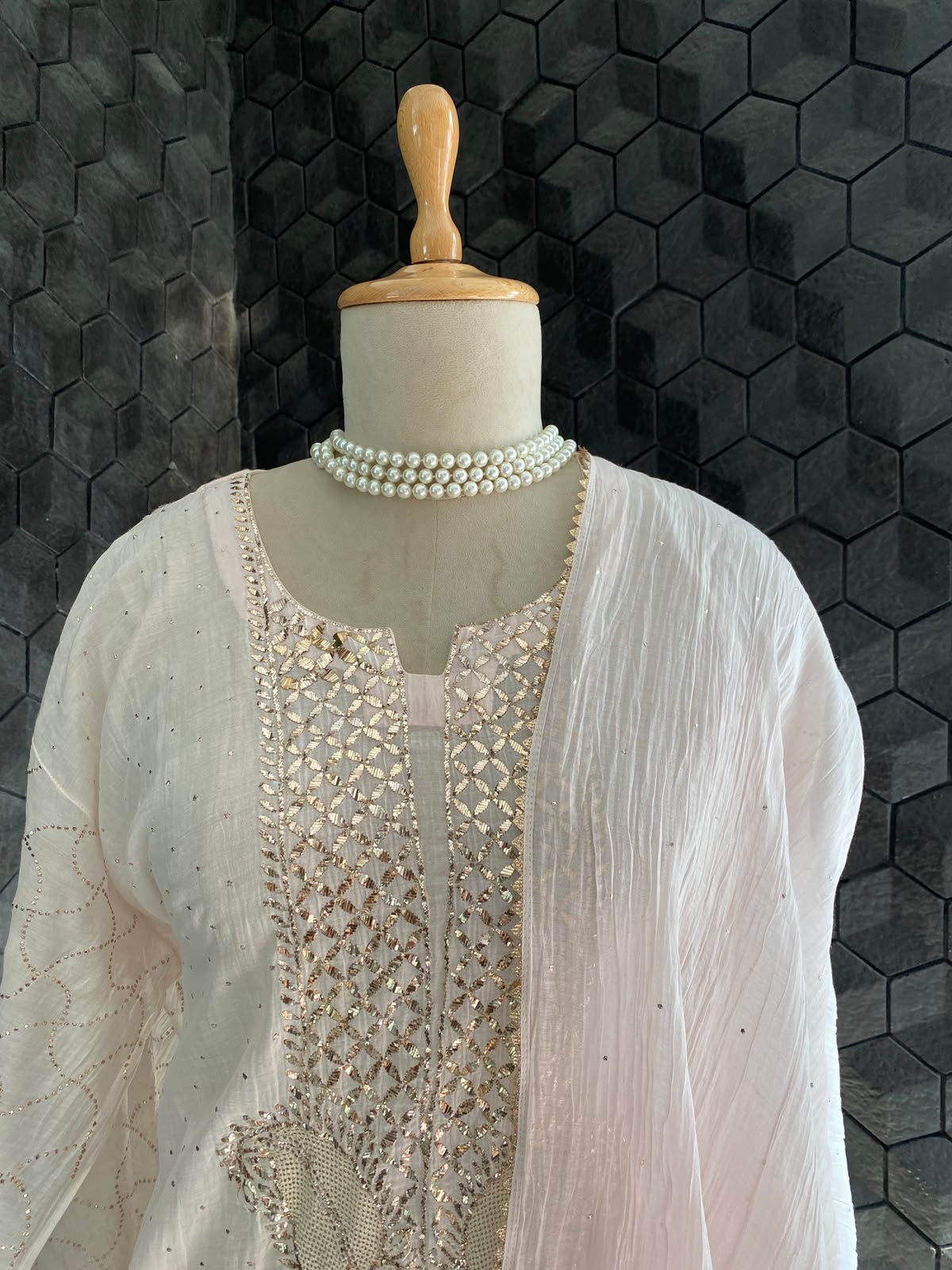 Powder Pink Mul Chanderi Chikankari Kurta Set