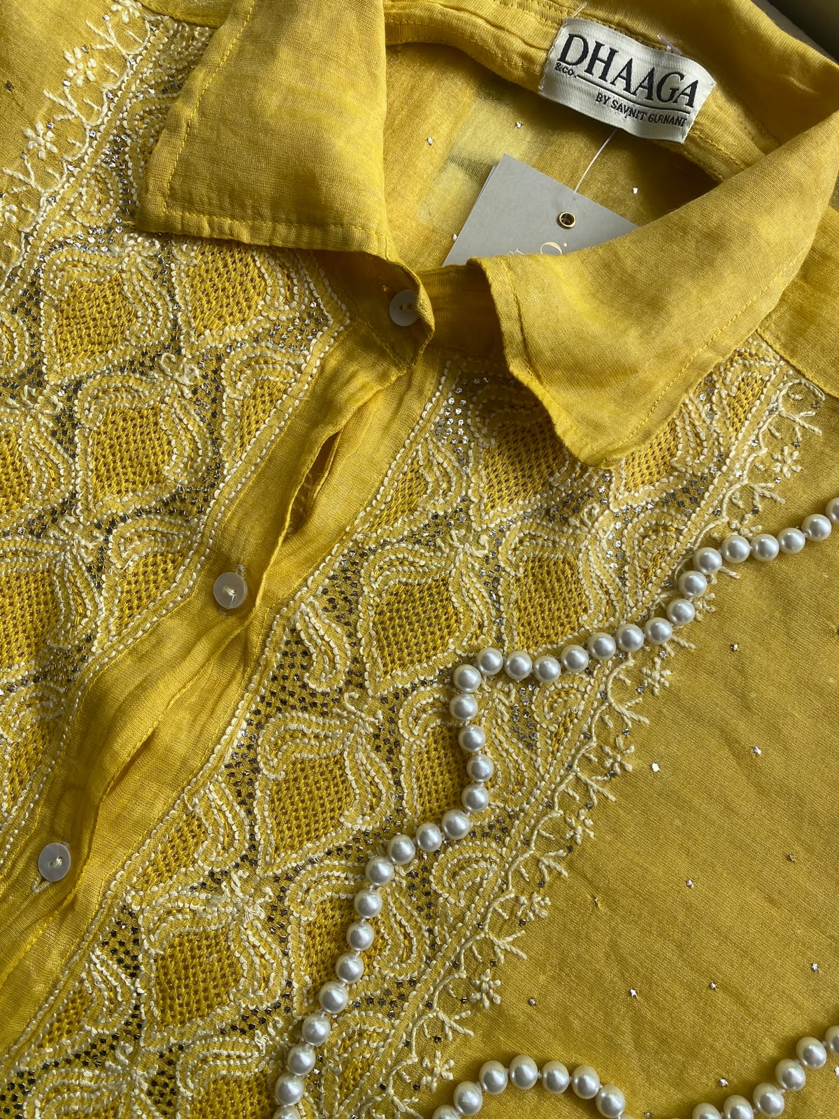 Lime Green Golden tissue chikankari shirt