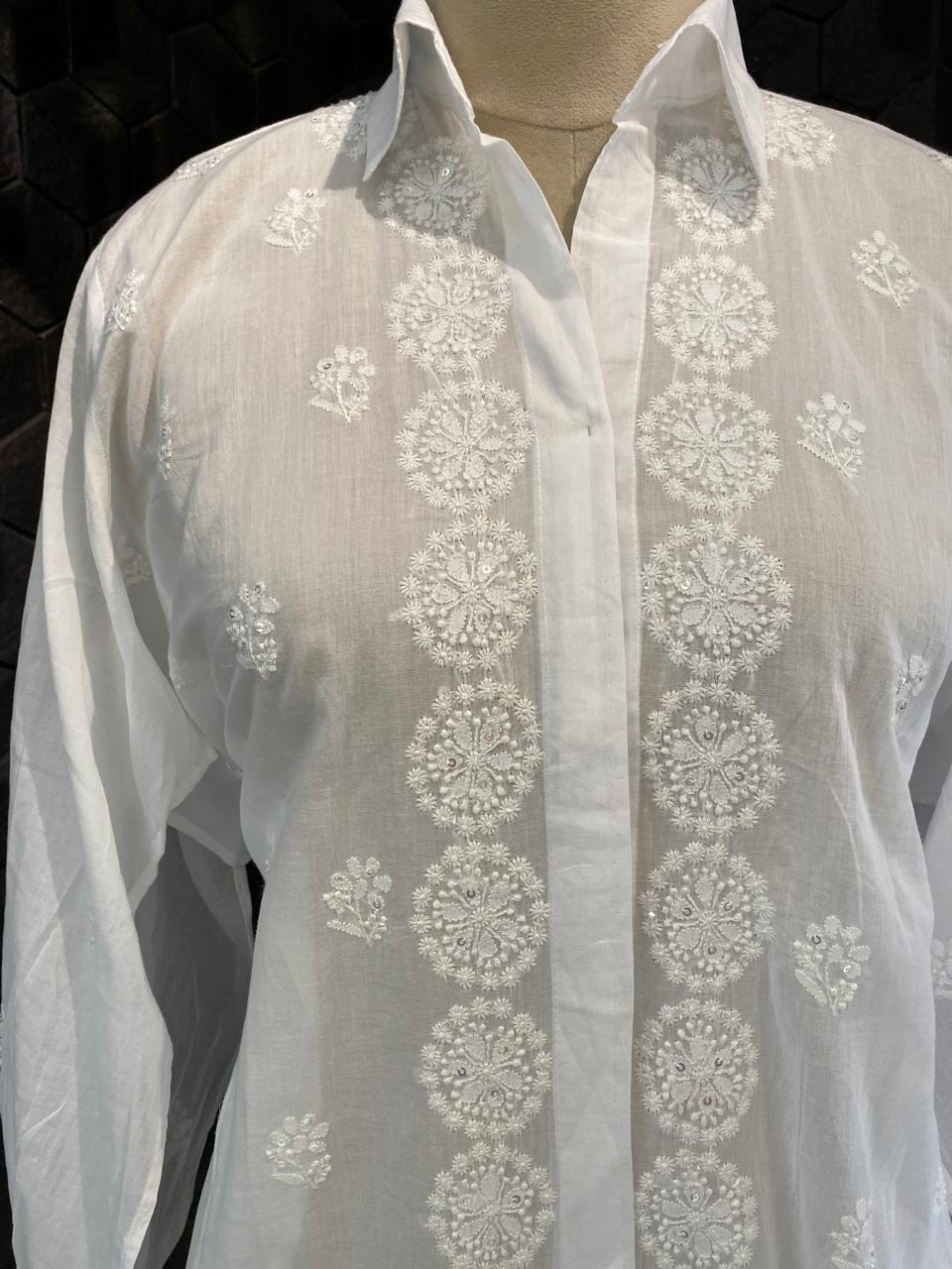 White mul CHANDERI Chikankari co-ord set