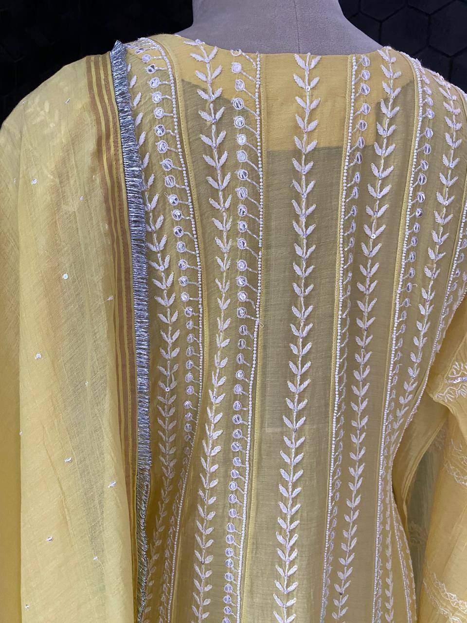 Yellow Mul Chanderi Anarkali kurta set