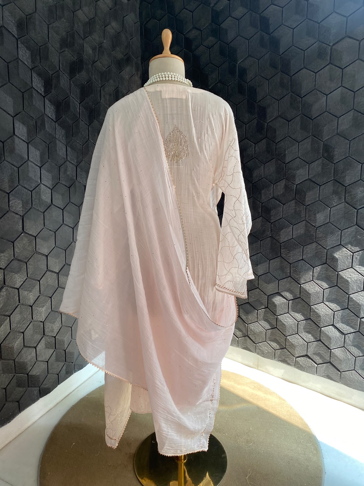 Powder Pink Mul Chanderi Chikankari Kurta Set
