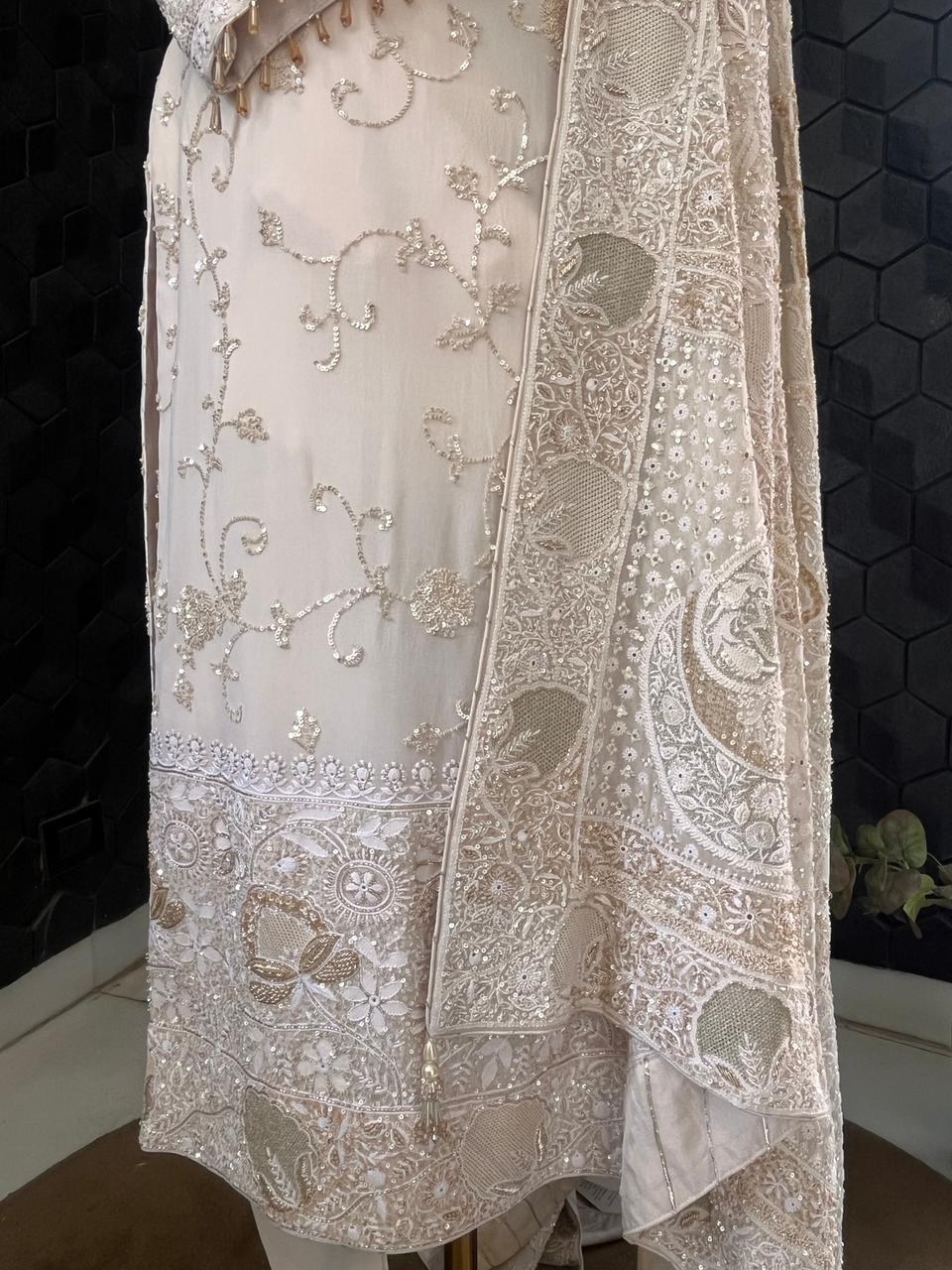 Ivory Gold Georgette Suit Set