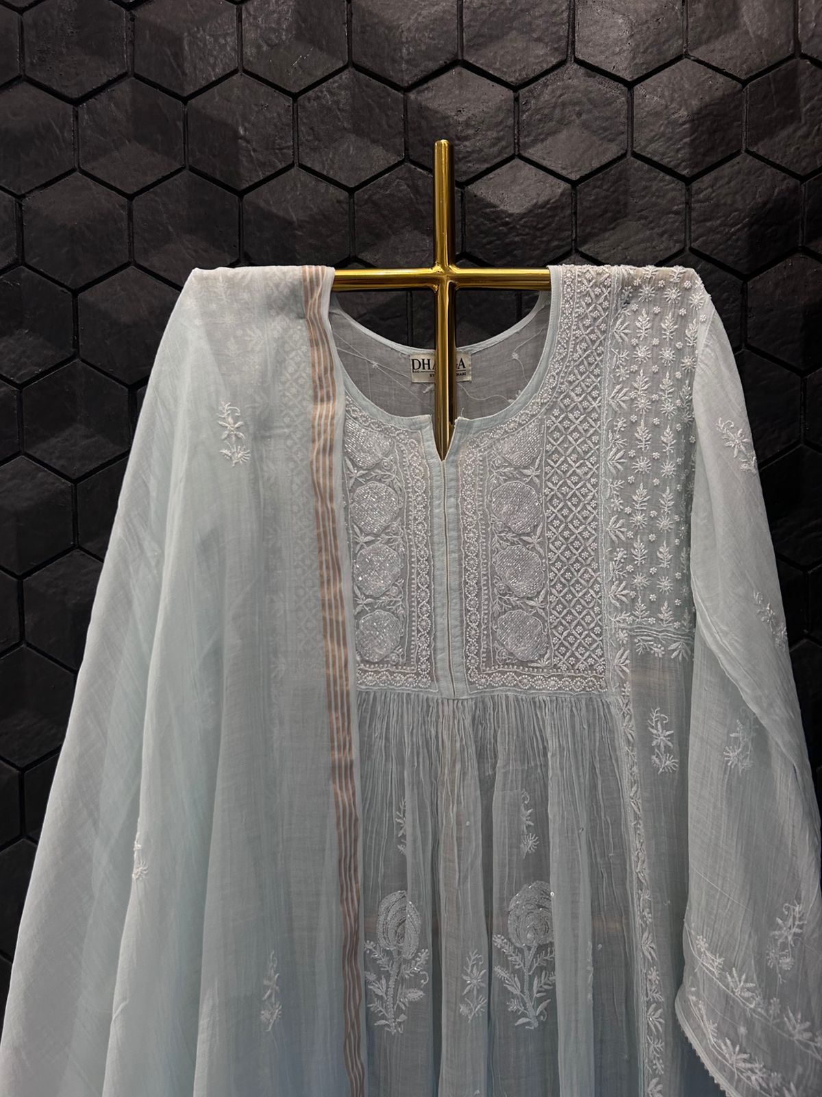 Sky Blue Mul Chanderi Chikankari Kurta Set