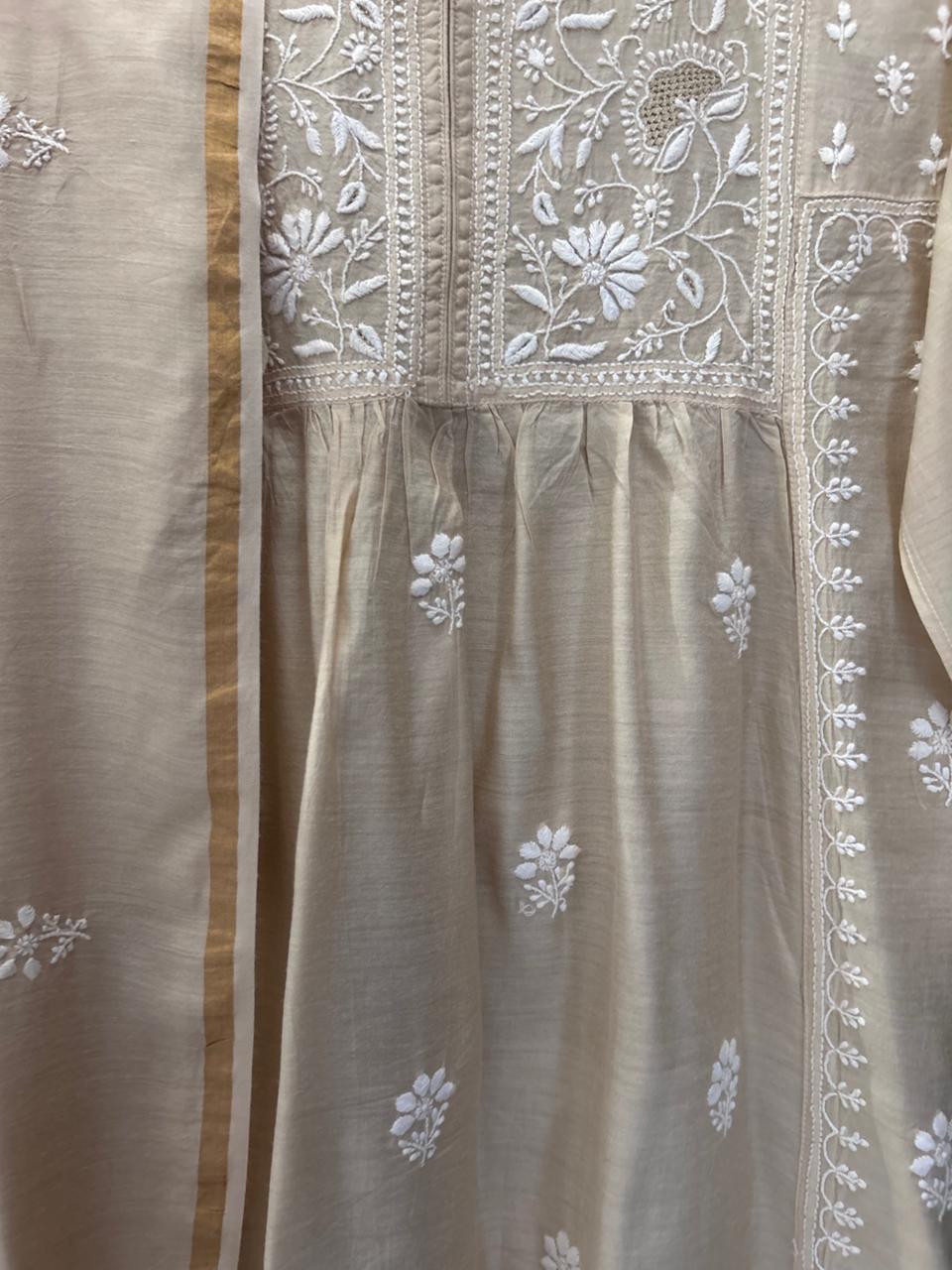 Beige Moonga Silk Suit Set