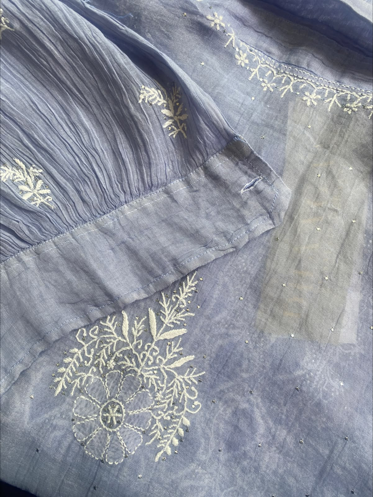 Ash Blue Golden tissue chikankari shirt