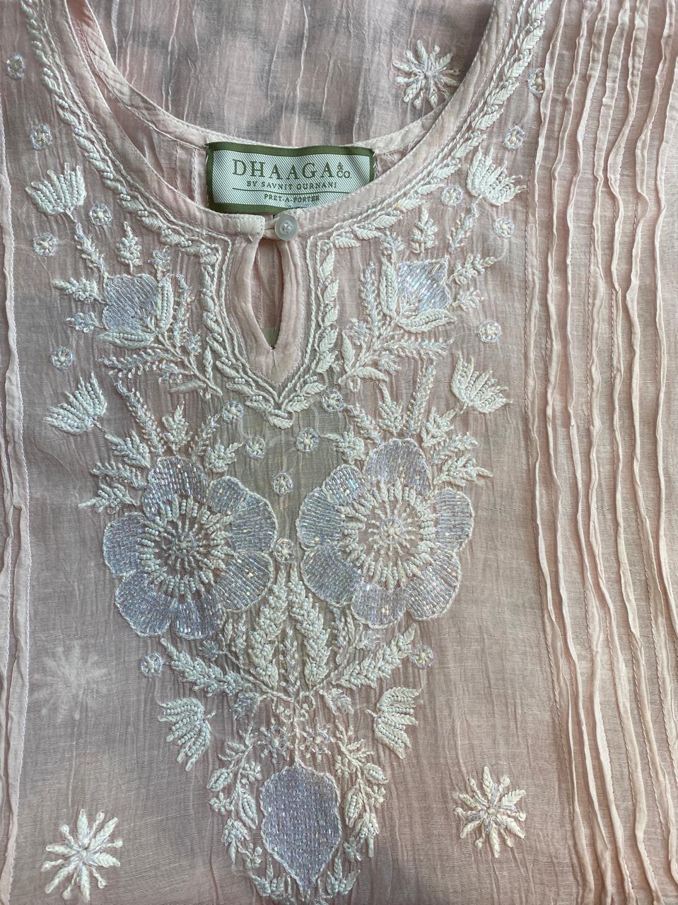 Blush Pink mul chanderi chikankari co-ord set