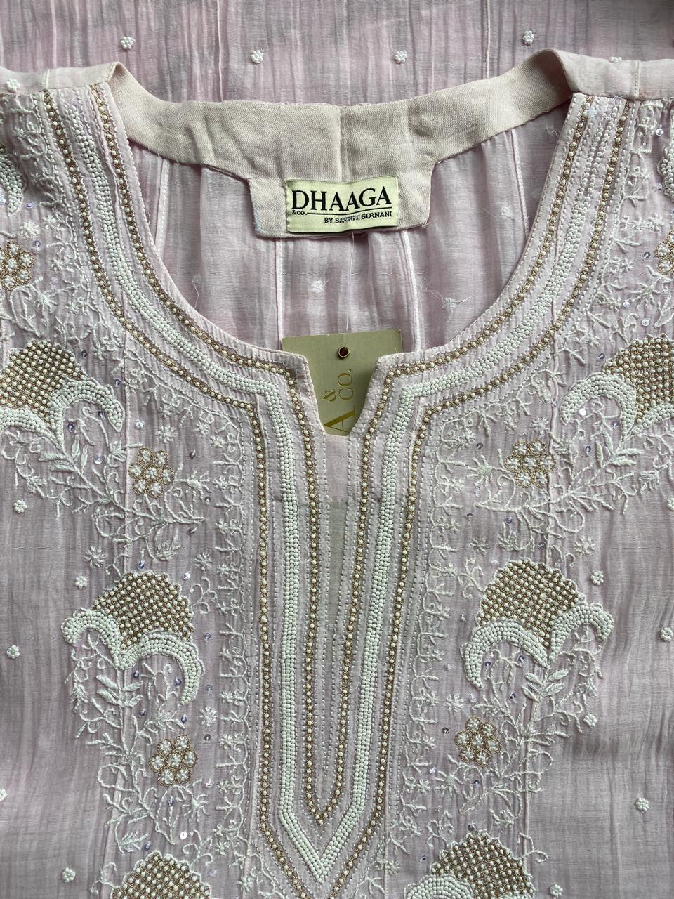 Lilac mul chanderi chikankari anarkali kurta set