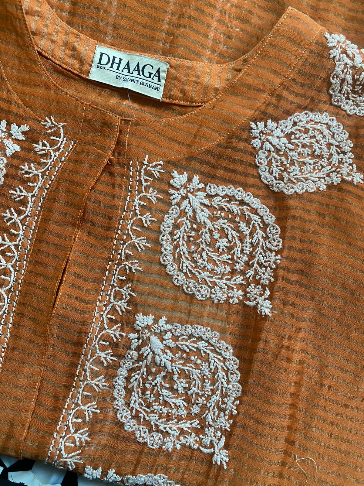 Mustard Yellow striped tissue chikankari shirt