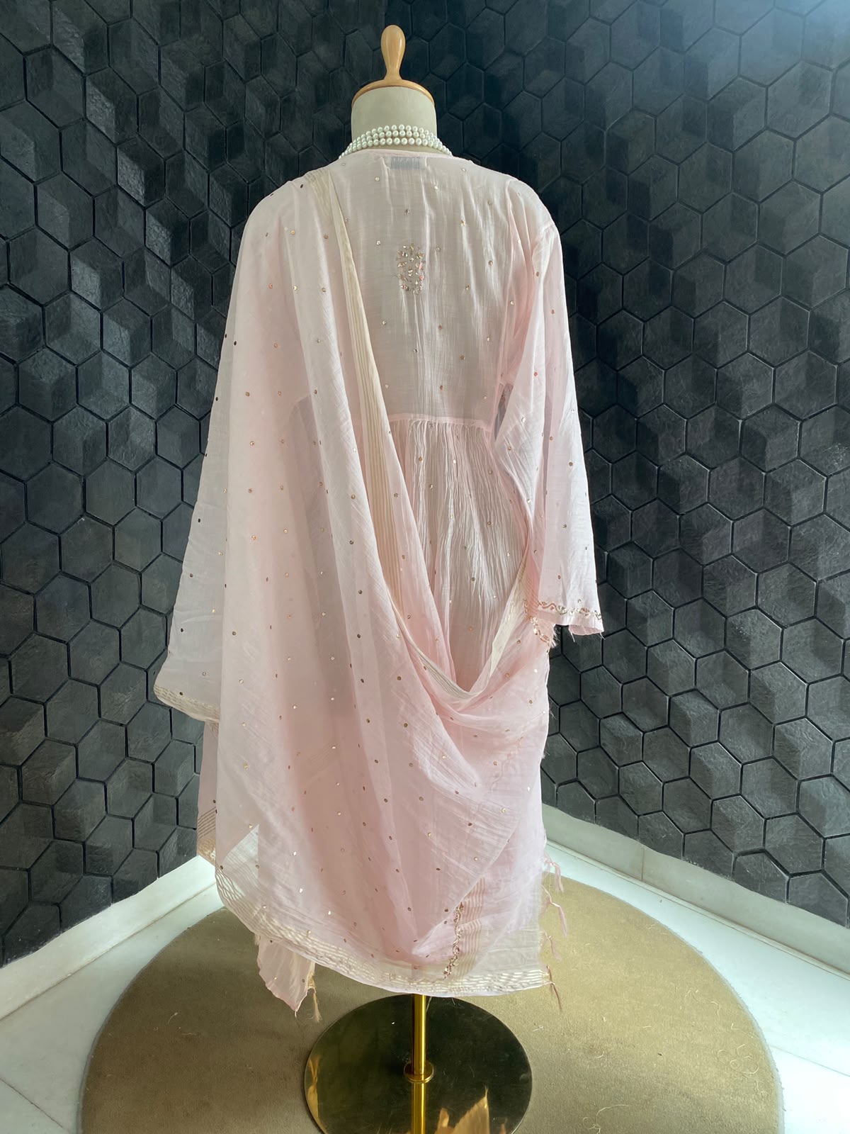Baby Pink Mul Chanderi Mukaish kurta set