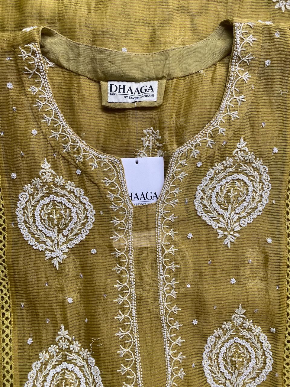 Natural Striped Tissue Chikankari Kurta Set