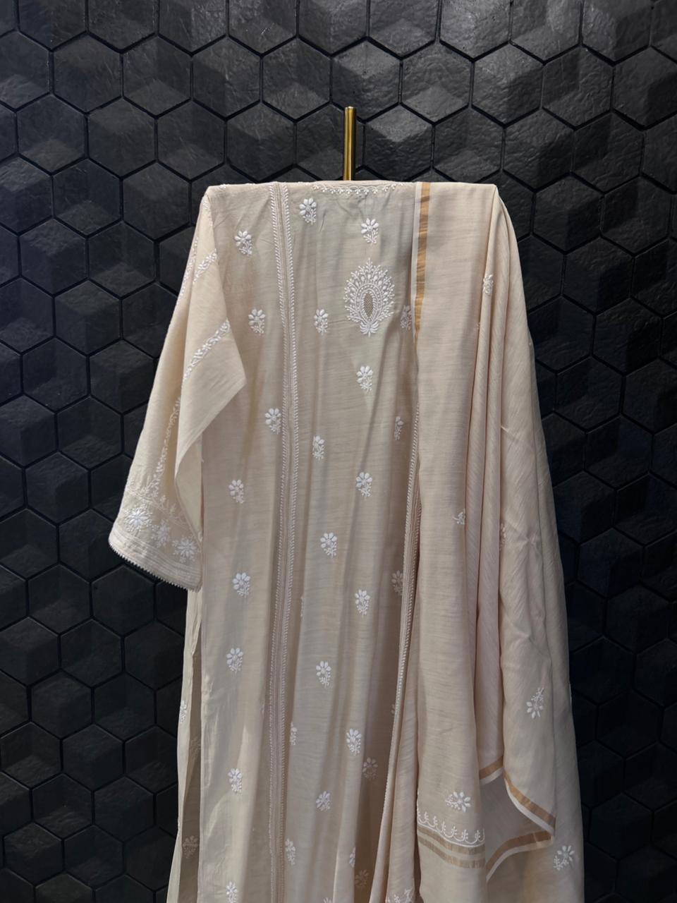 Beige Moonga Silk Suit Set