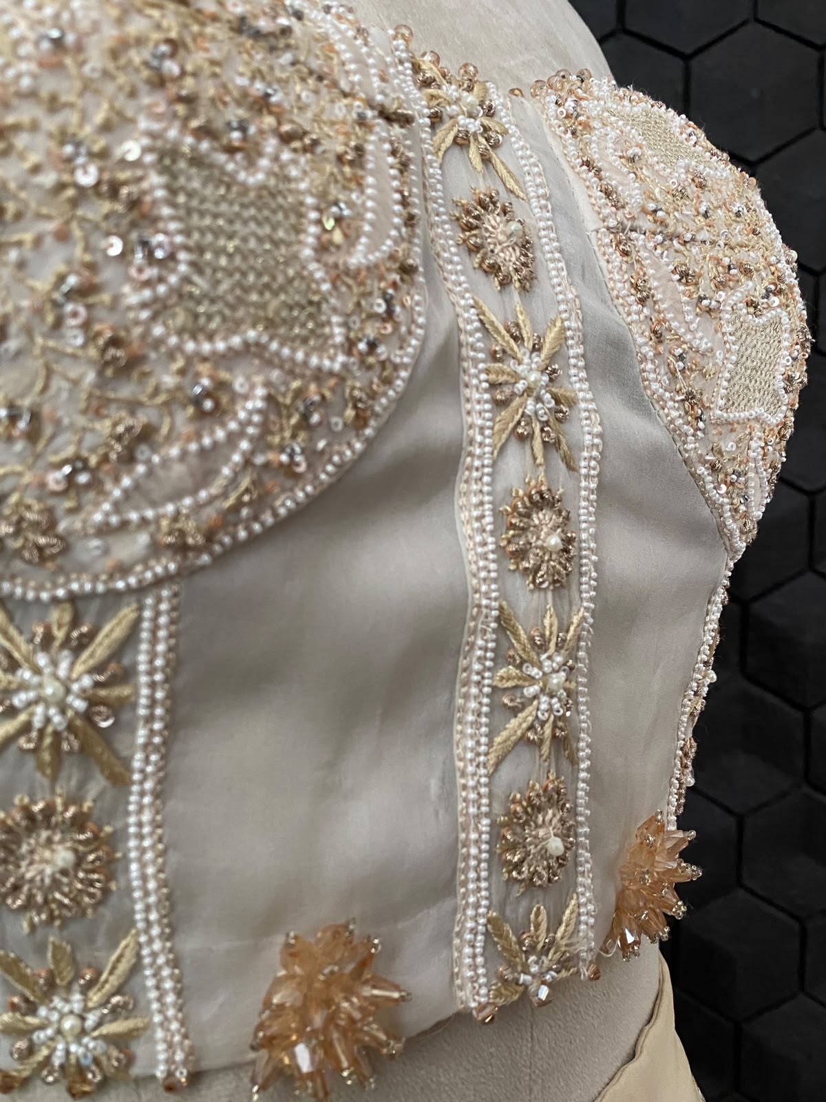 Ivory Chikankari Bustier With Beige Organza Skirt