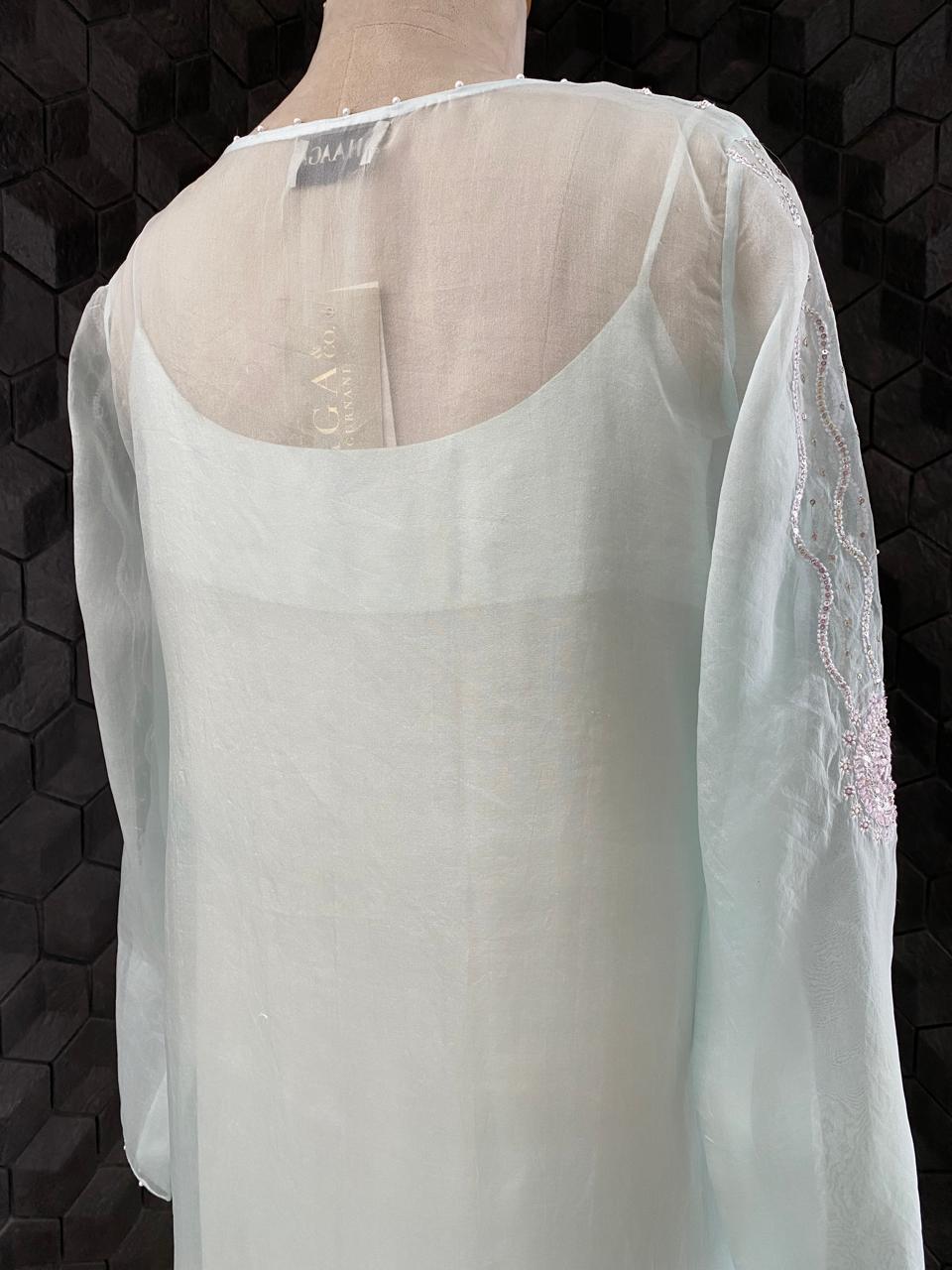 Sea Green Chikankari Long Kurta in Organza