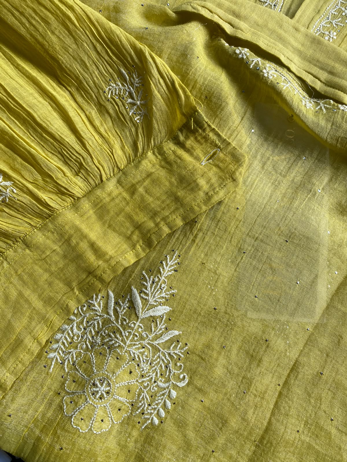 Yellow Golden tissue chikankari shirt