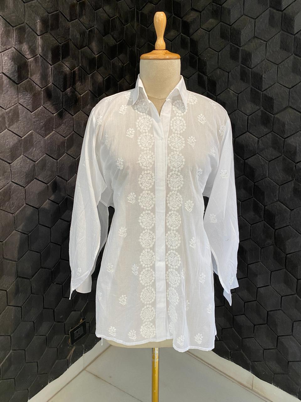White mul CHANDERI Chikankari co-ord set
