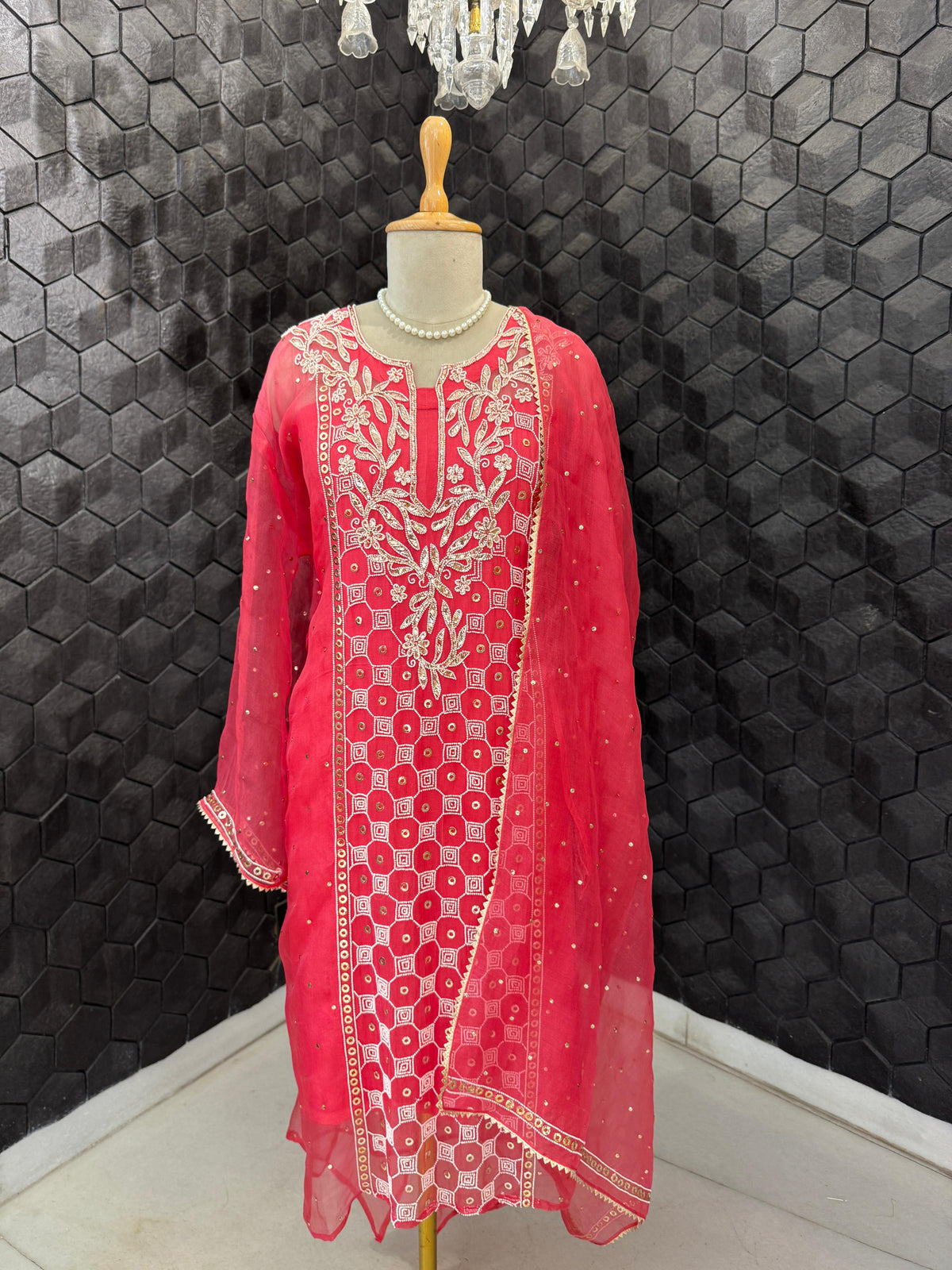 Fuchsia Pink Organza Kurta Set
