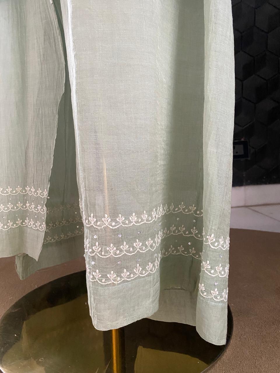 Sea Green Silver Tissue Chikankari Co-ord Set