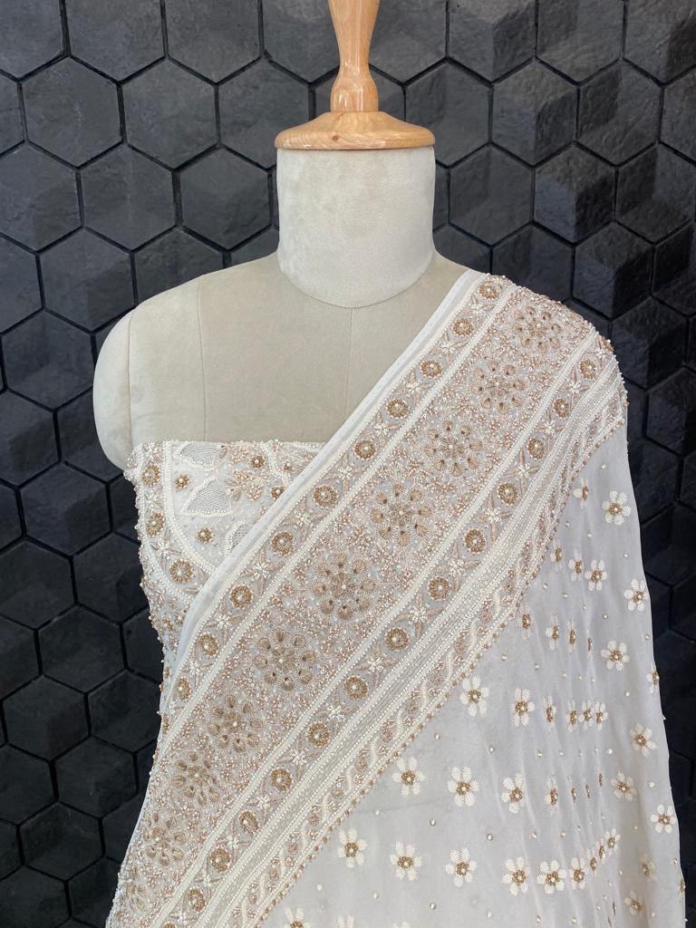 Ivory And Gold Chikankari and Zardozi Lehenga Set