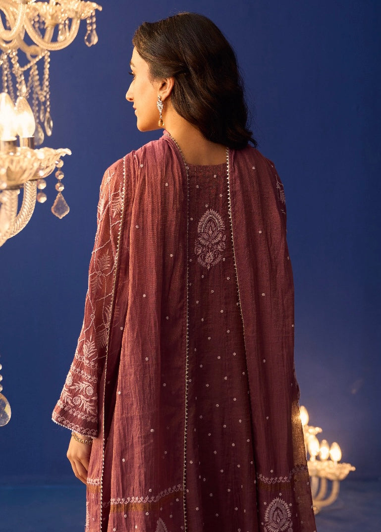 Plum Tissue Chikankari Kurta Set