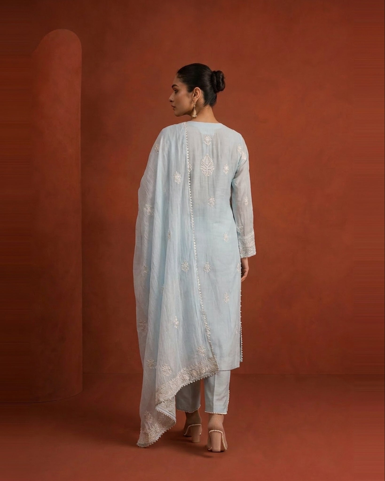 Sky Blue Mul Chanderi Chikankari Kurta Set