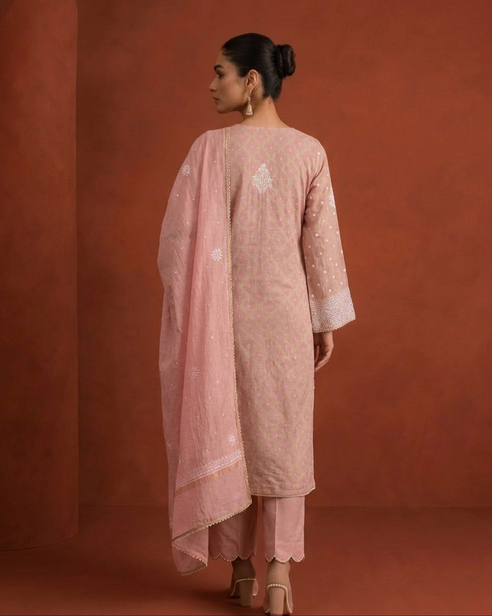 Pink Golden Tissue Kurta set in Banarsi Weave