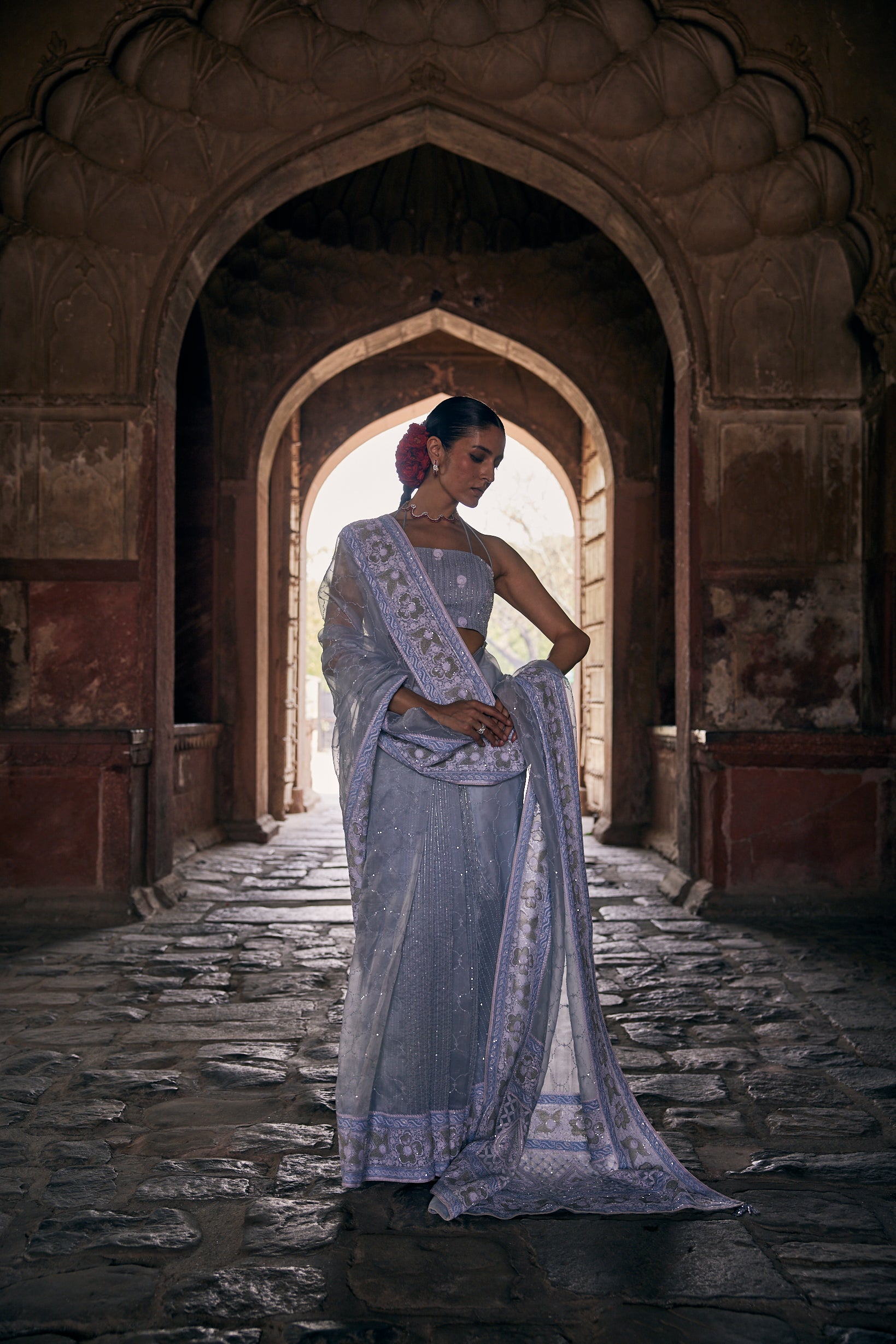 Dariya Saree - Blue Organza Chikankari Saree