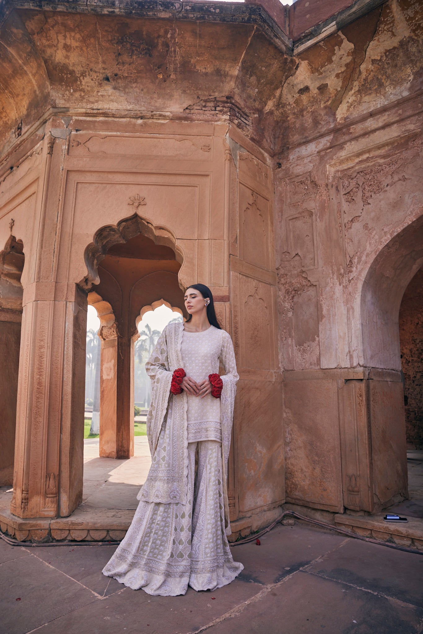 Zoya Sharara Set - Ivory Do-Taar Chikankari Jaali Sharara Set