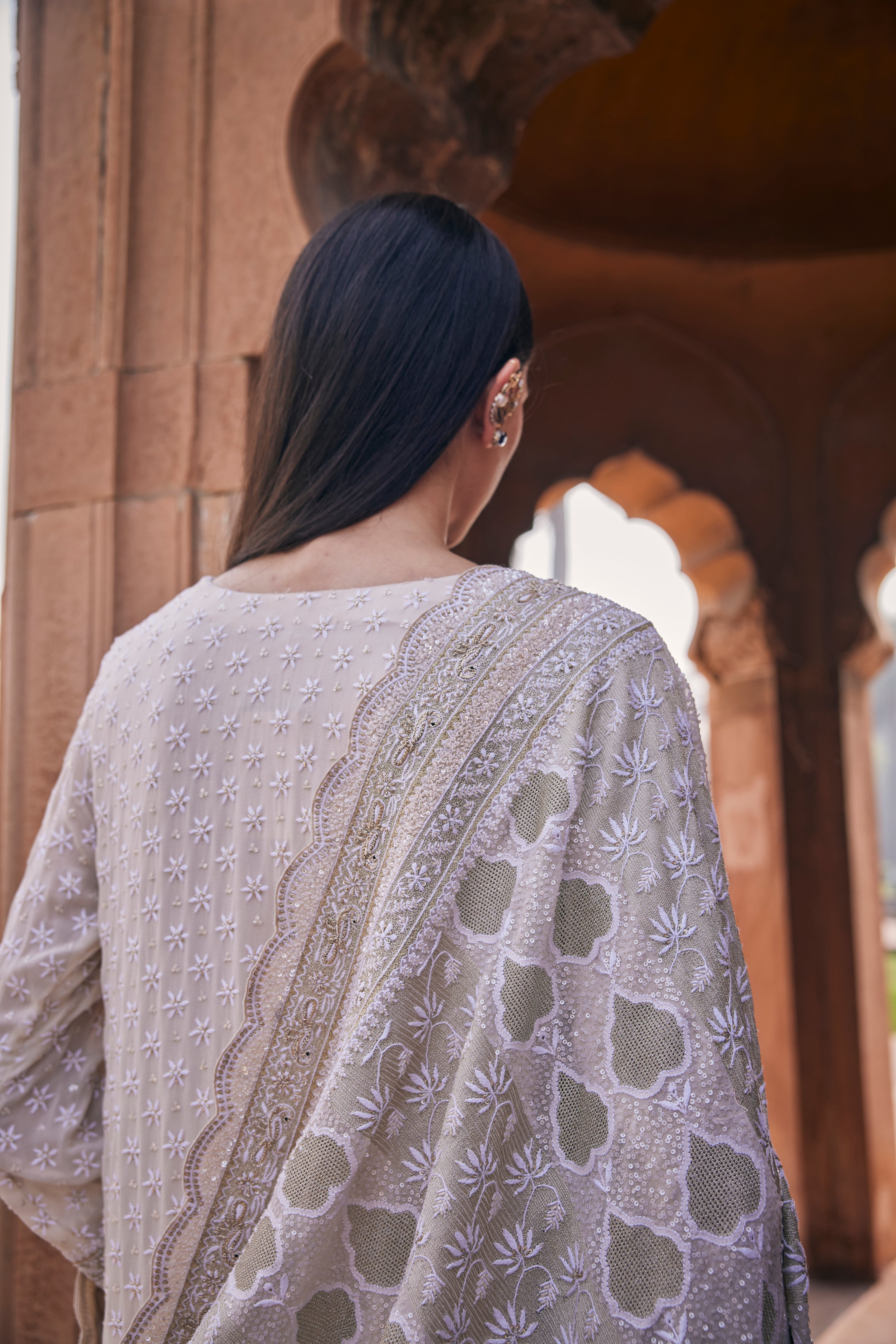 Zoya Sharara Set - Ivory Do-Taar Chikankari Jaali Sharara Set