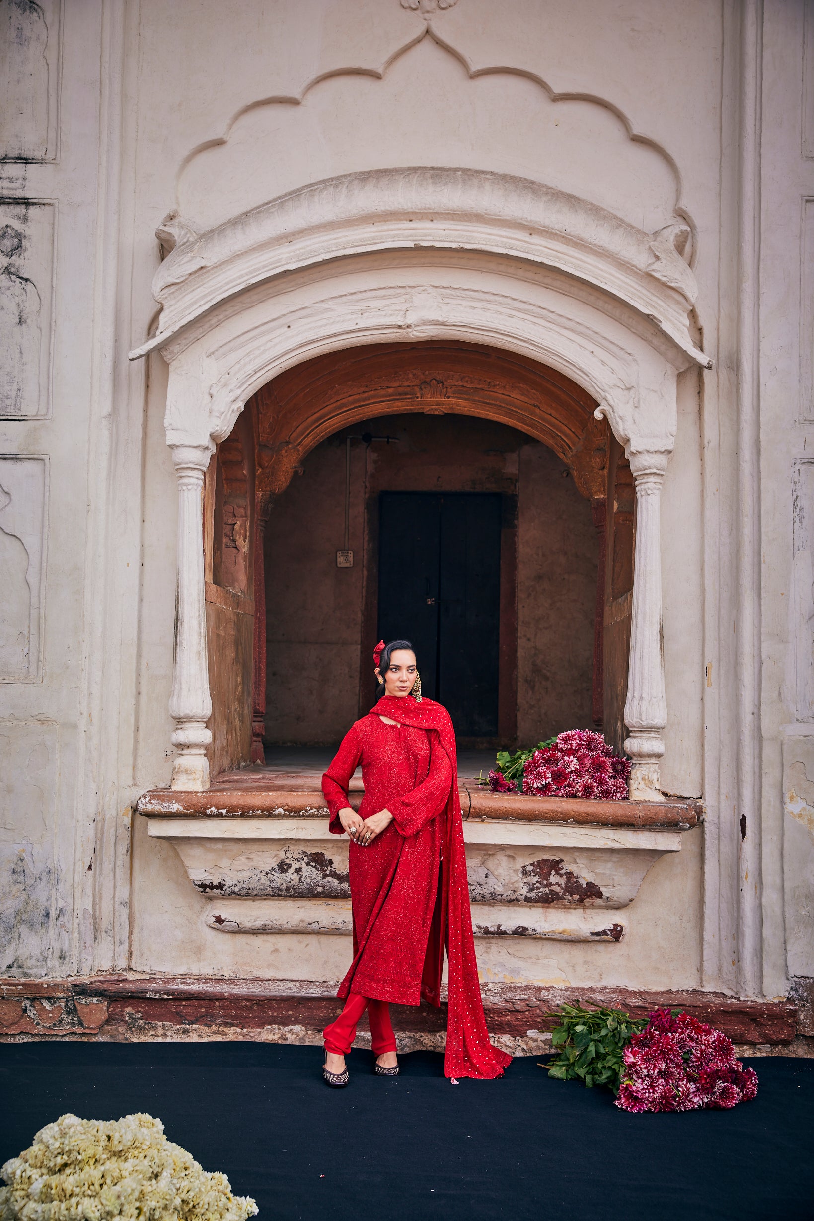 Gul-Naaz Kurta Set - Red Do-Taar Chikankari Kurta Set
