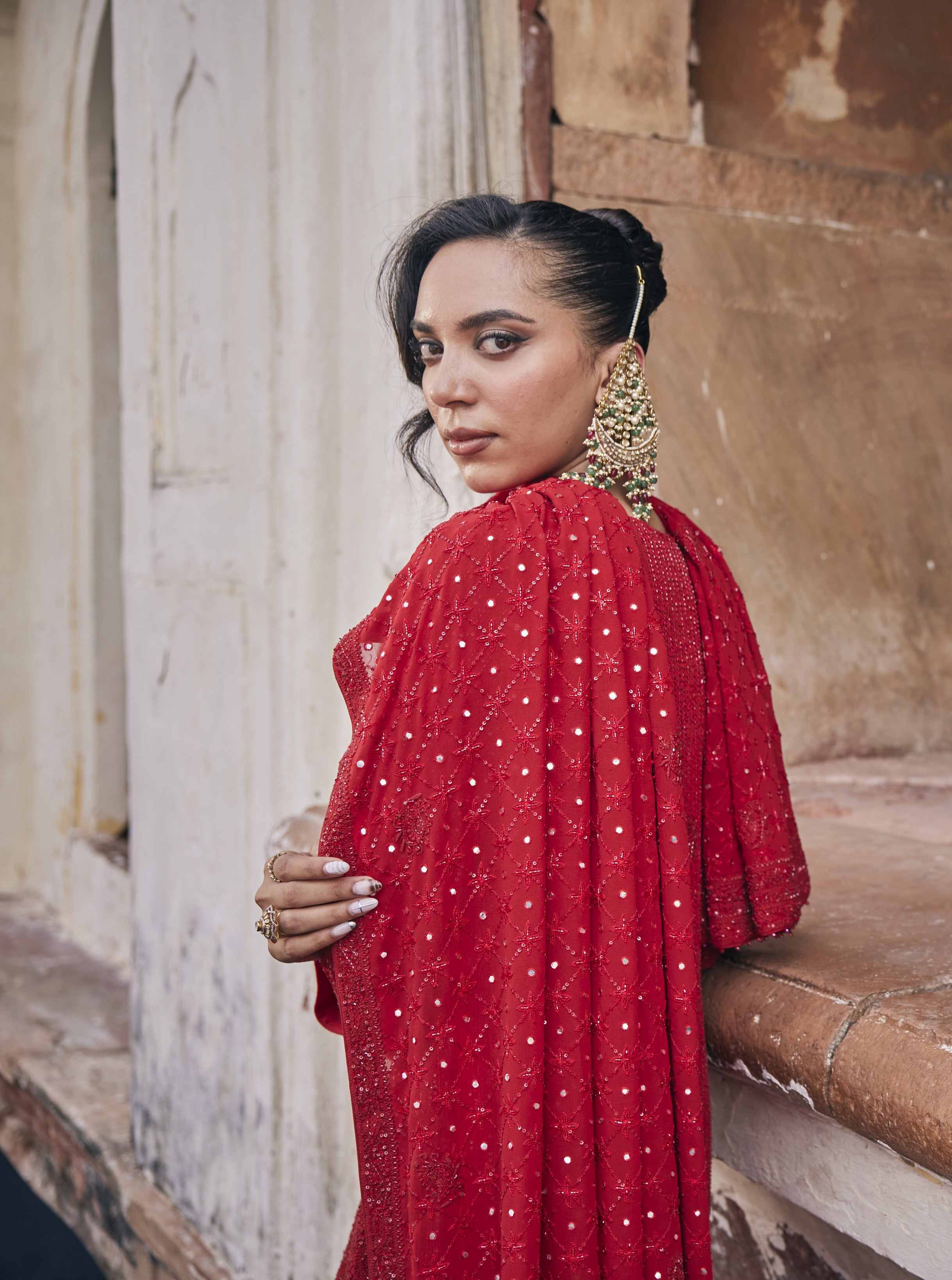Gul-Naaz Kurta Set - Red Do-Taar Chikankari Kurta Set
