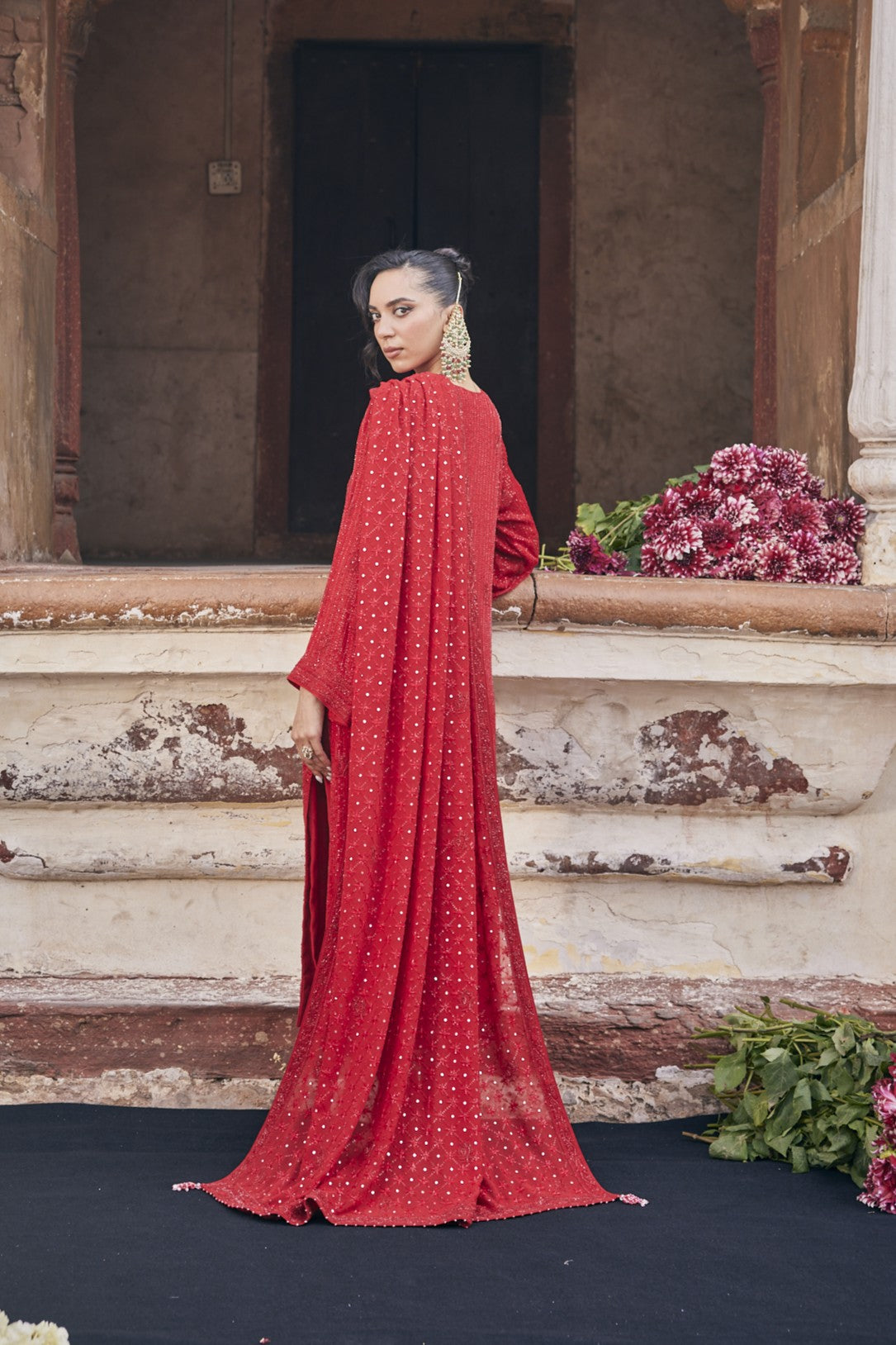Gul-Naaz Kurta Set - Red Do-Taar Chikankari Kurta Set