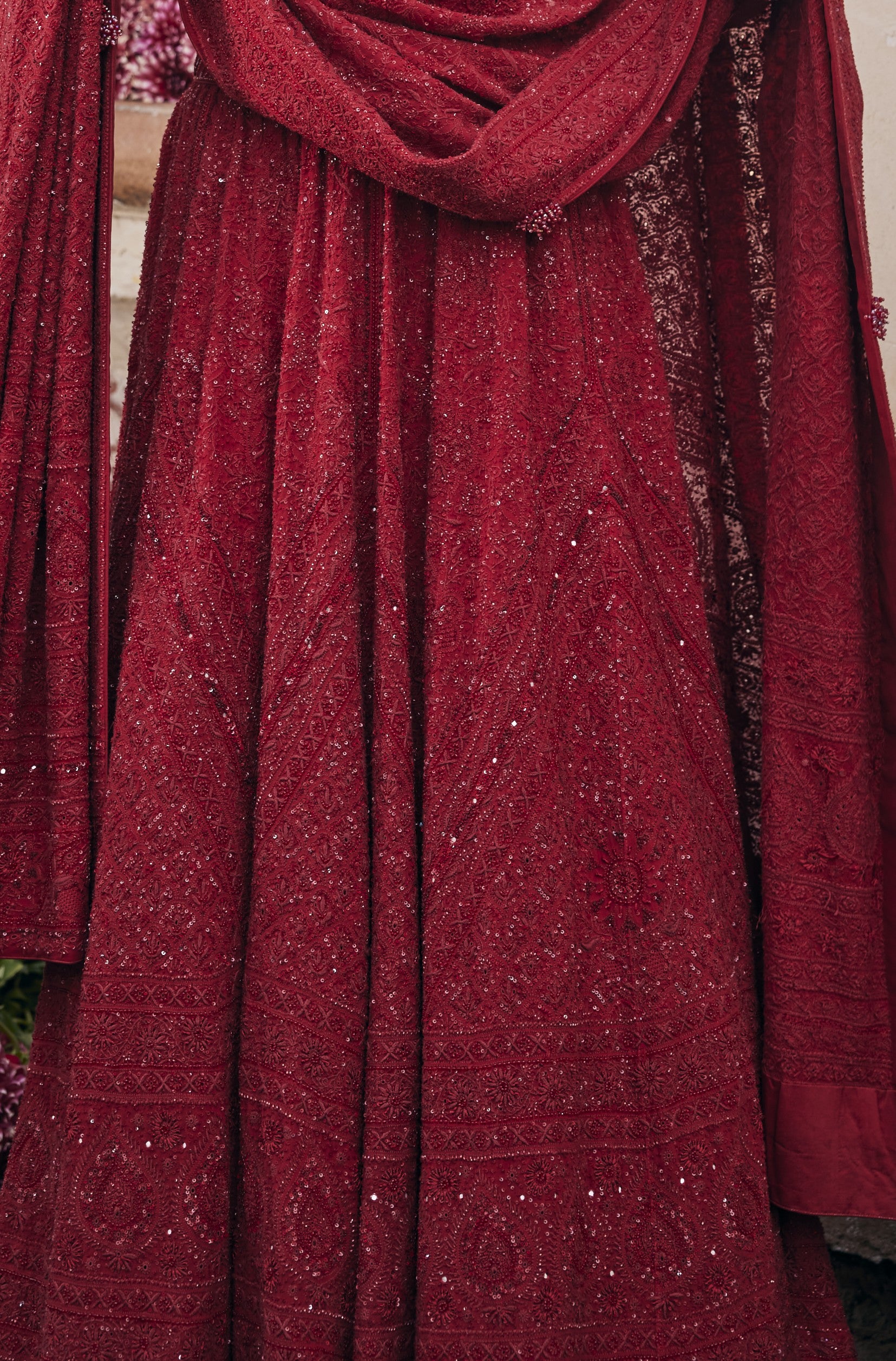 Hoor Lehenga Set - Red Do-Taar Chikankari Statement Lehenga Set