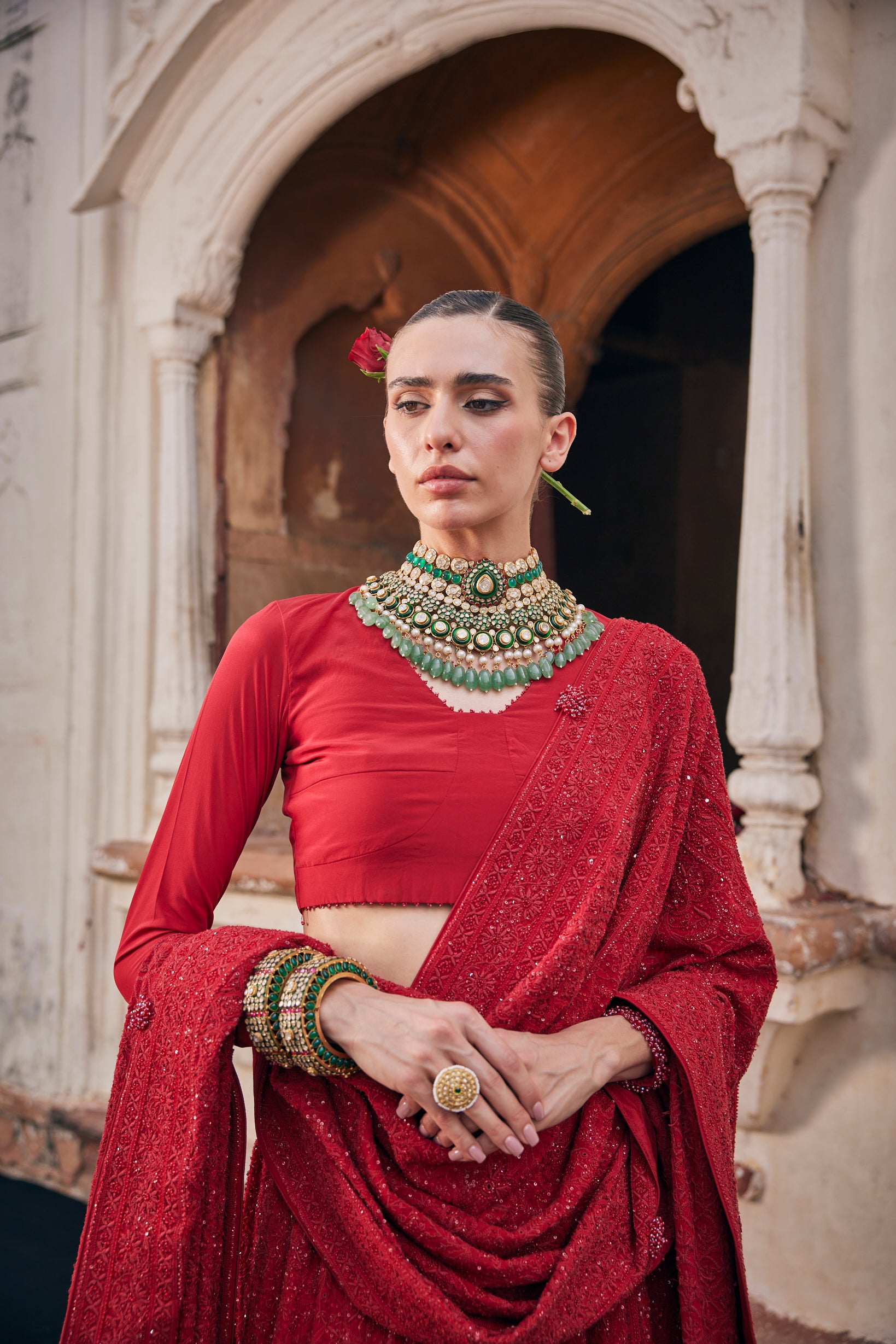 Hoor Lehenga Set - Red Do-Taar Chikankari Statement Lehenga Set