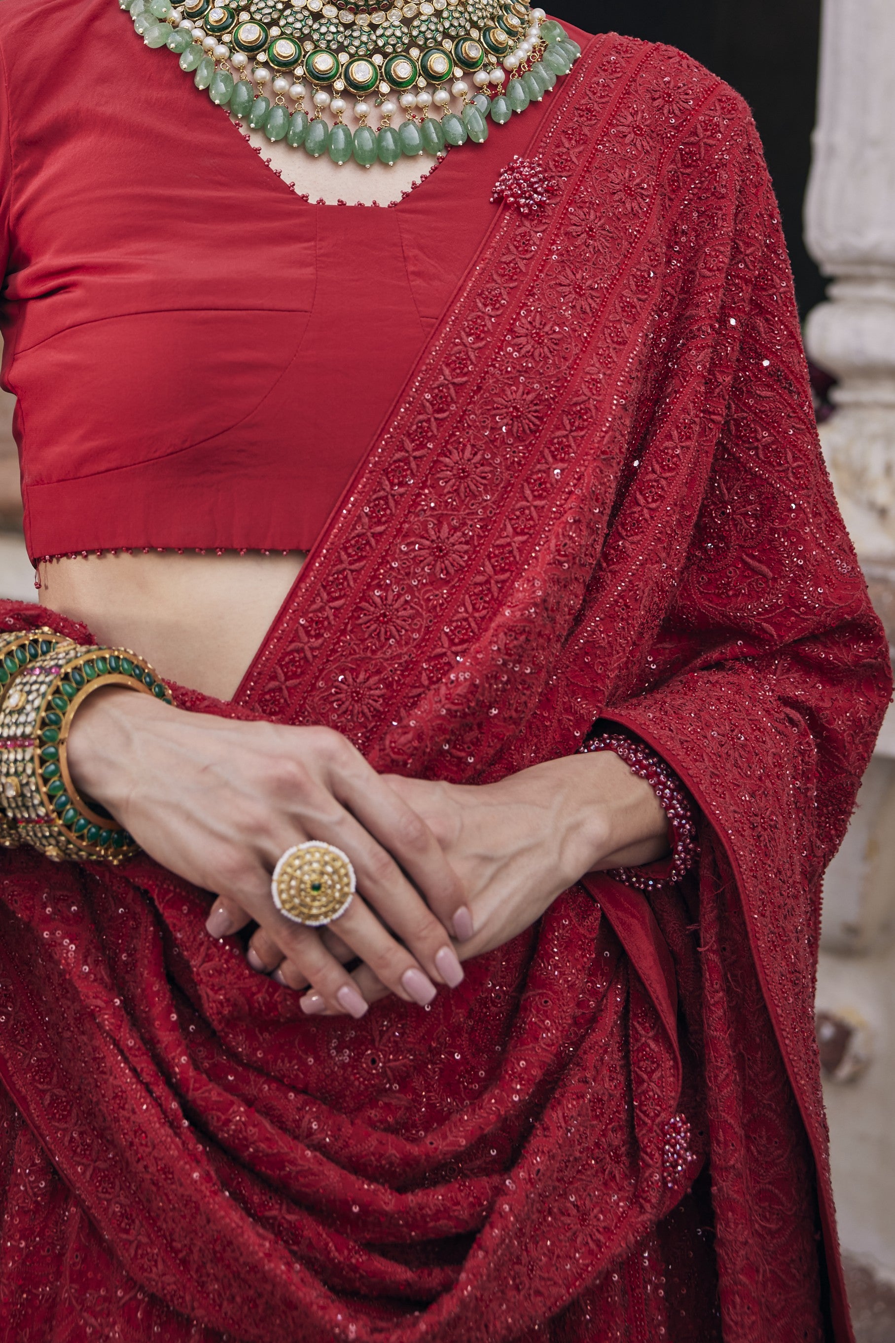 Hoor Lehenga Set - Red Do-Taar Chikankari Statement Lehenga Set