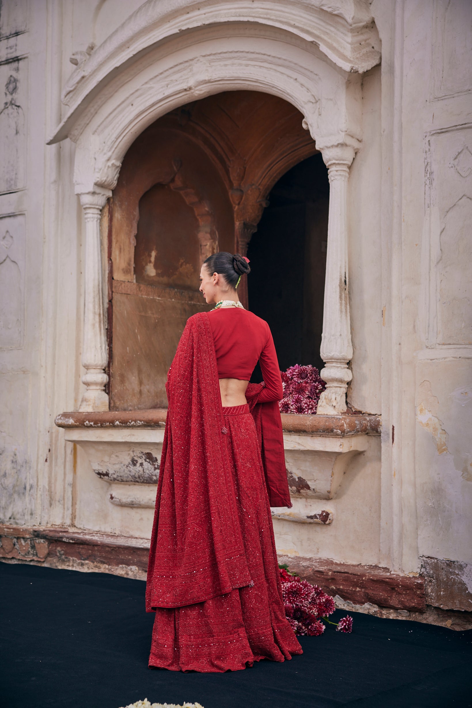 Hoor Lehenga Set - Red Do-Taar Chikankari Statement Lehenga Set