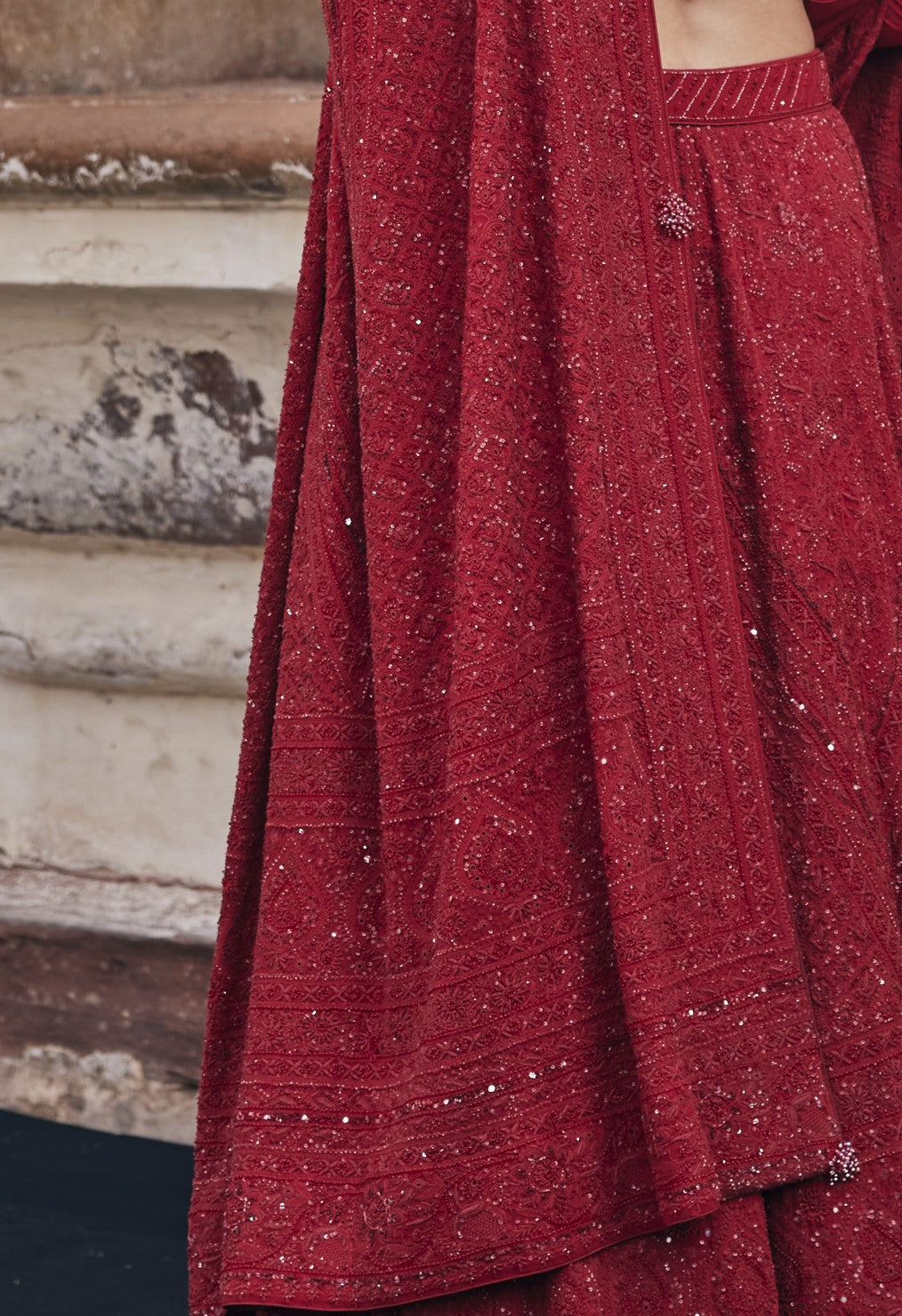 Hoor Lehenga Set - Red Do-Taar Chikankari Statement Lehenga Set