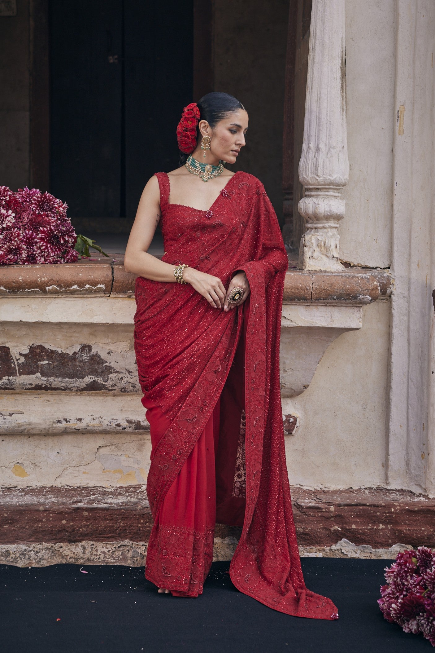 Mahira Saree - Red Georgette Do-Taar Chikankari Saree