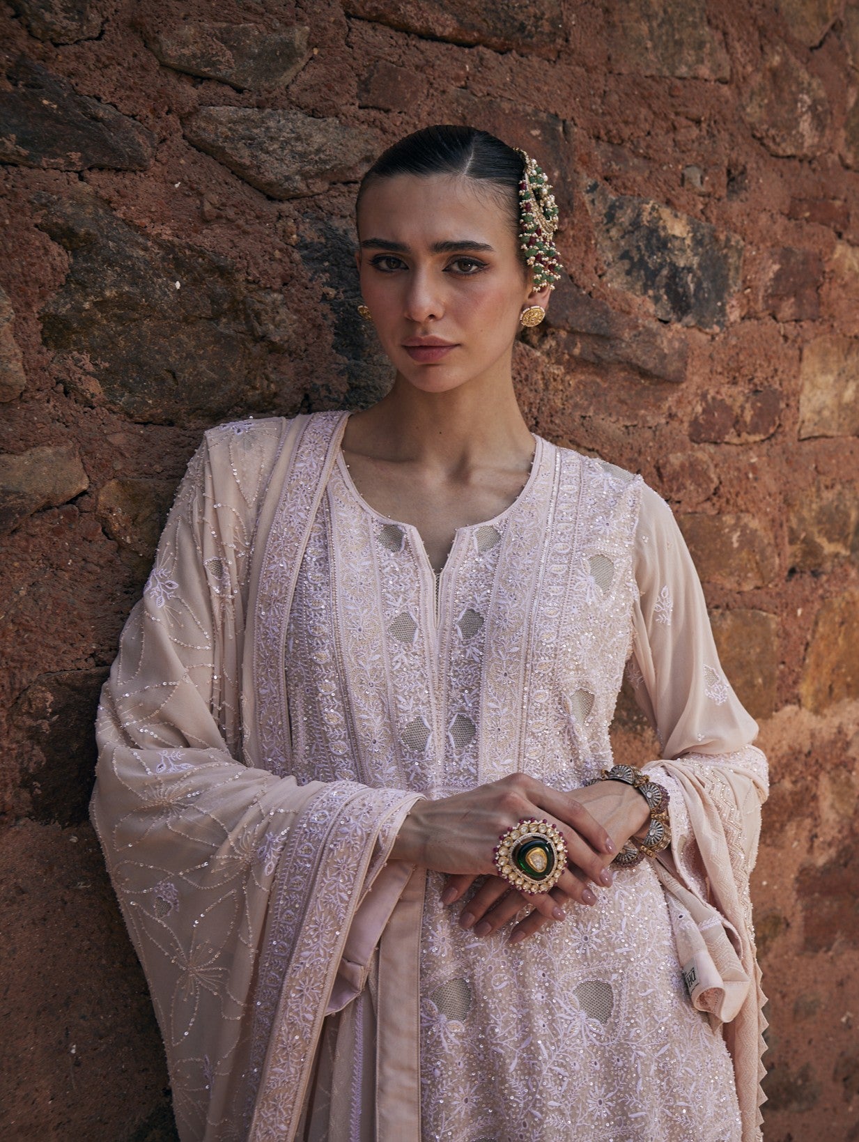 Sahar Kurta Set - Peach Jaali Chikankari Kurta Set