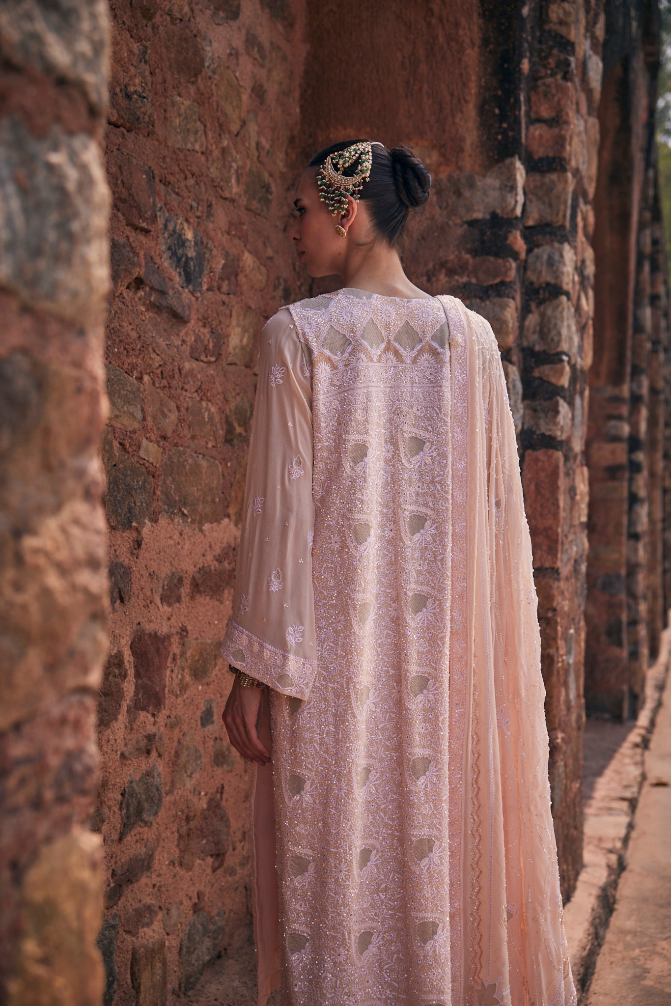 Sahar Kurta Set - Peach Jaali Chikankari Kurta Set