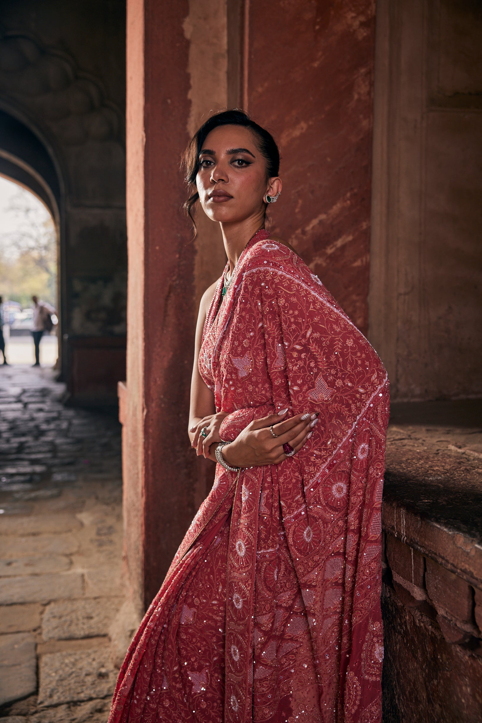 Aayat Saree - Fuchsia Georgette Paisley Boota Saree