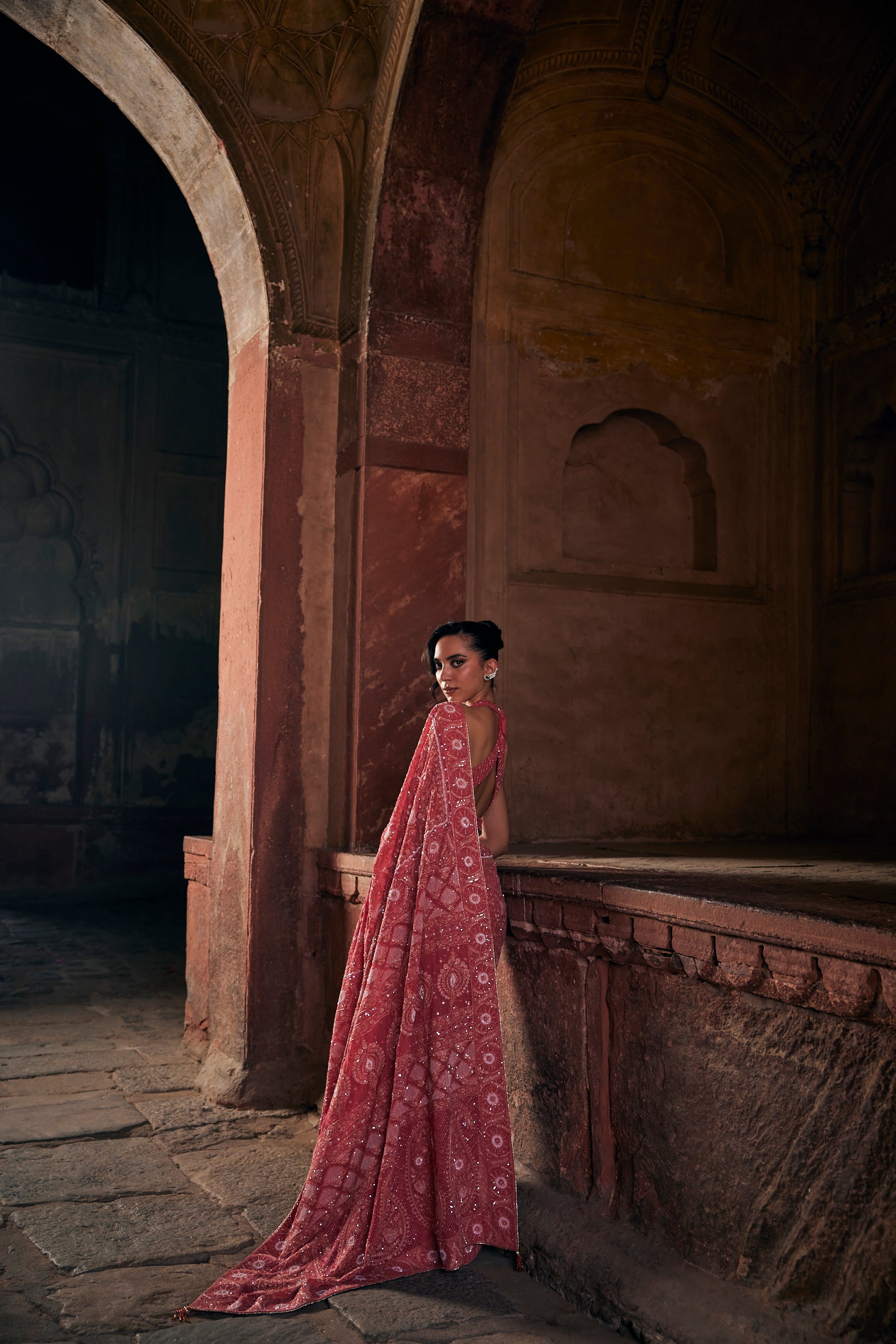 Aayat Saree - Fuchsia Georgette Paisley Boota Saree