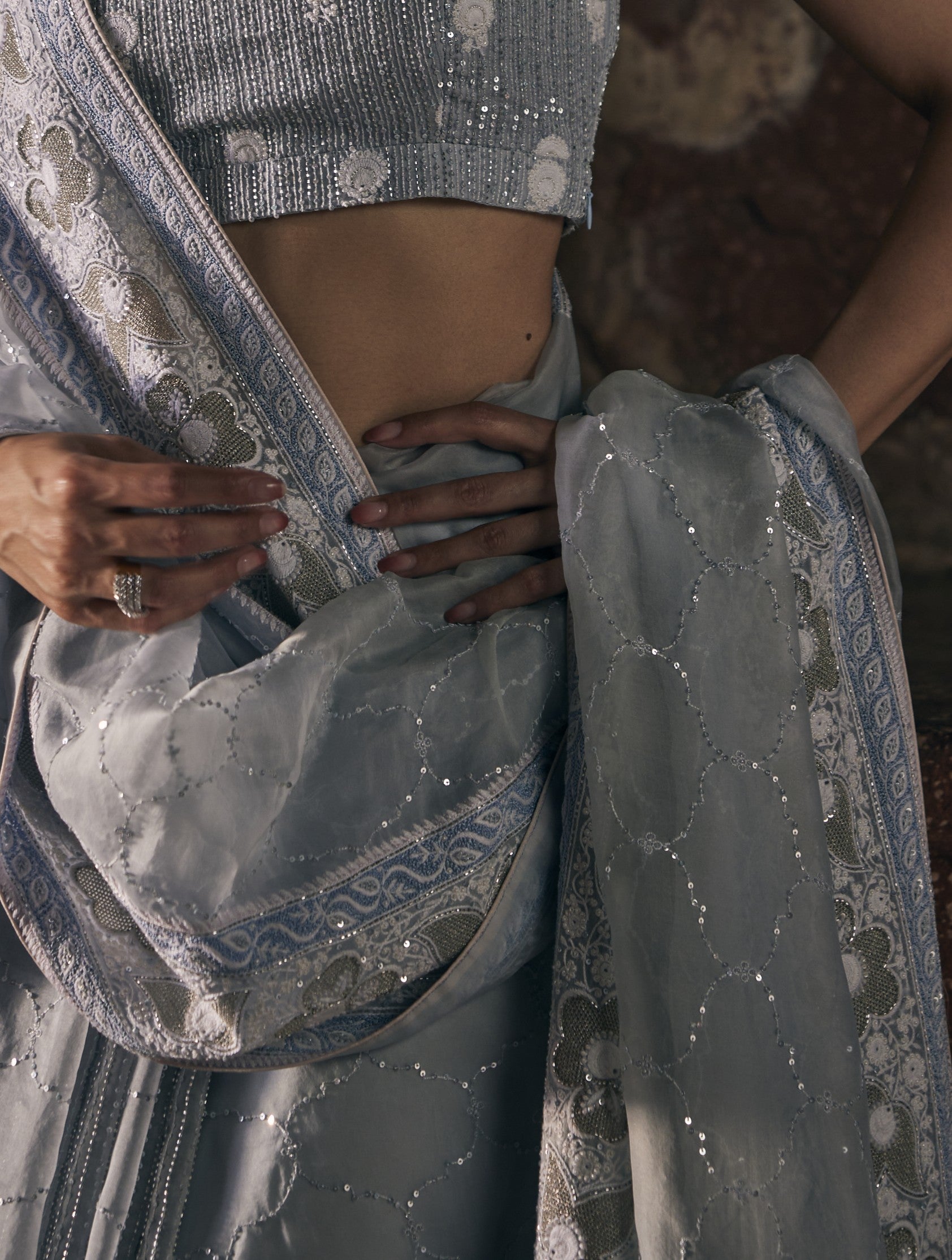 Dariya Saree - Blue Organza Chikankari Saree
