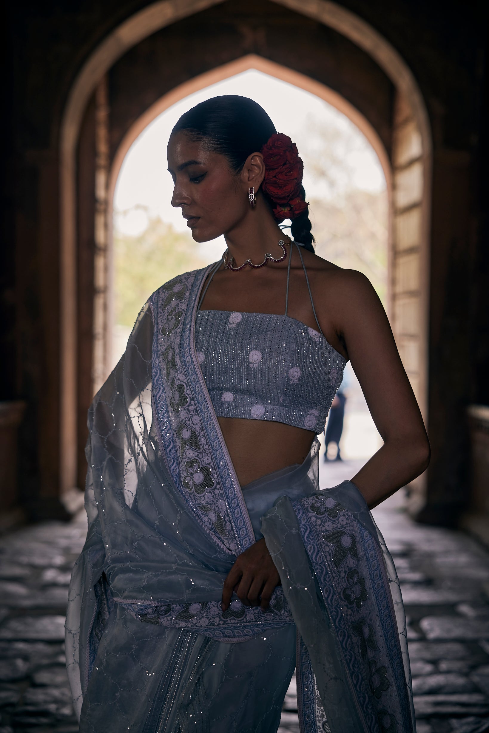 Dariya Saree - Blue Organza Chikankari Saree