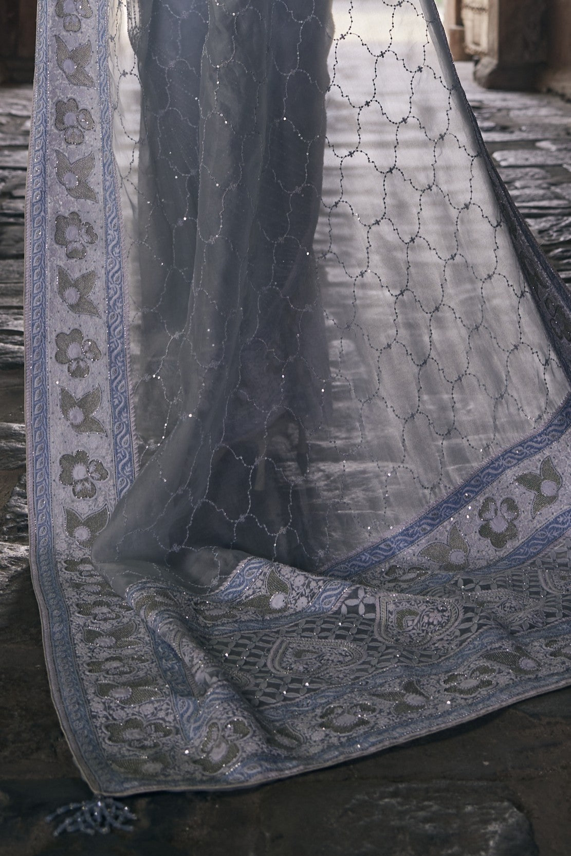 Dariya Saree - Blue Organza Chikankari Saree
