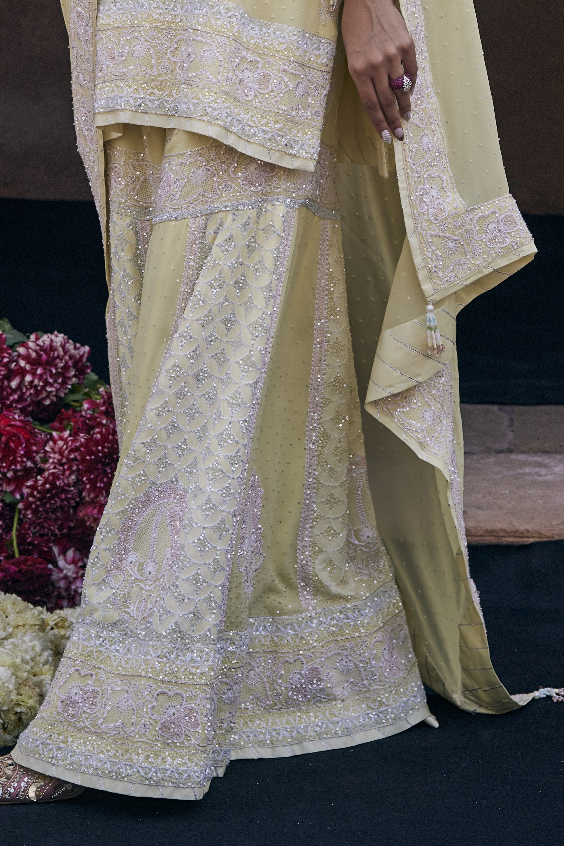 Naira Sharara Set - Yellow Georgette Floral Sharara Set