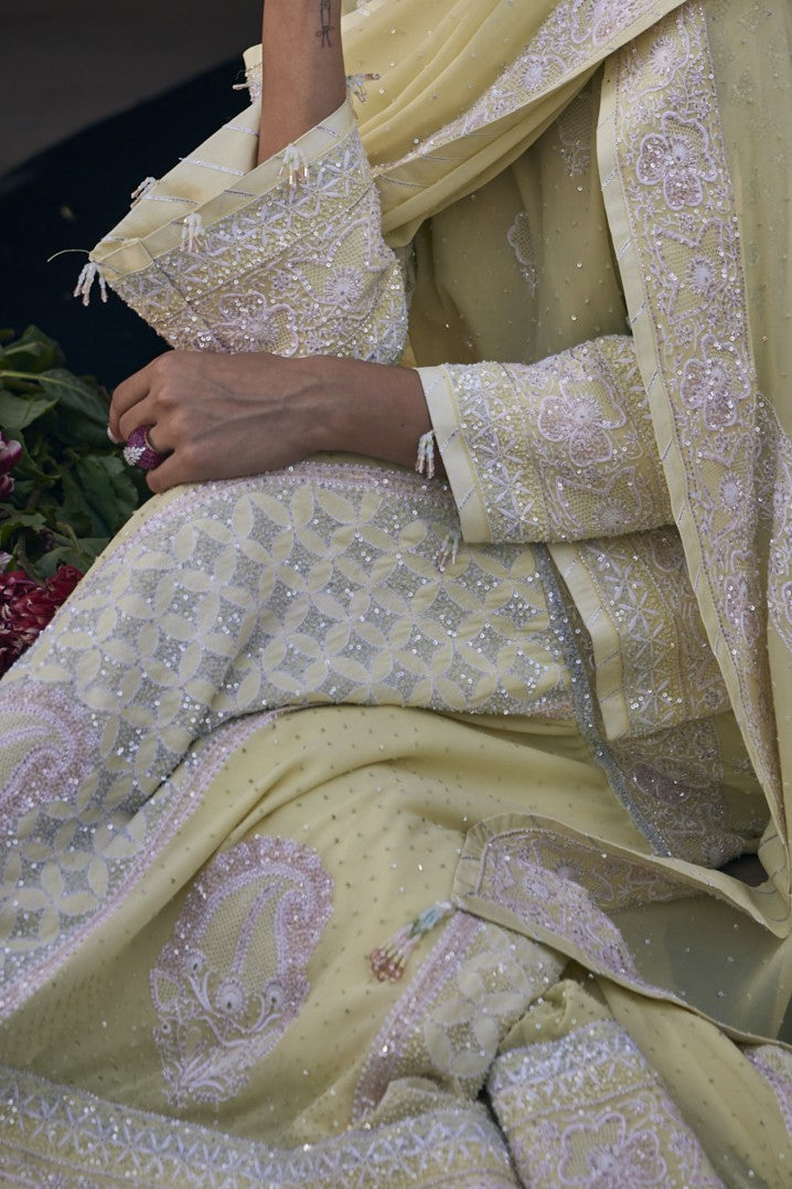 Naira Sharara Set - Yellow Georgette Floral Sharara Set