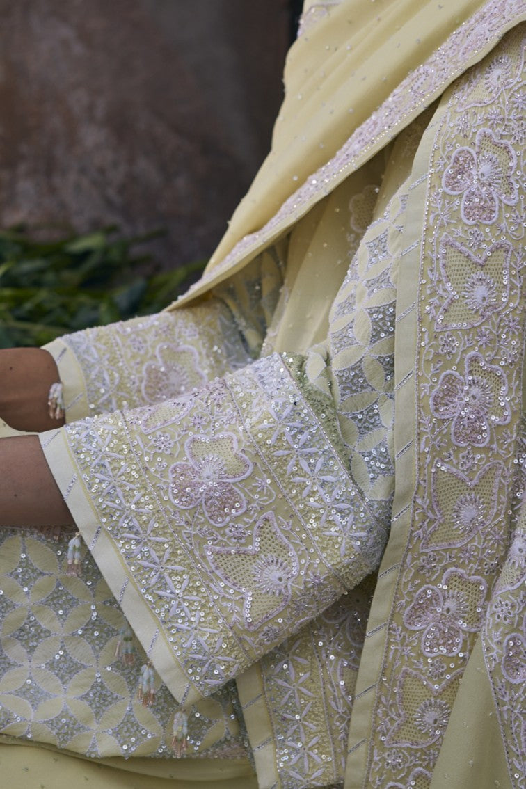 Naira Sharara Set - Yellow Georgette Floral Sharara Set